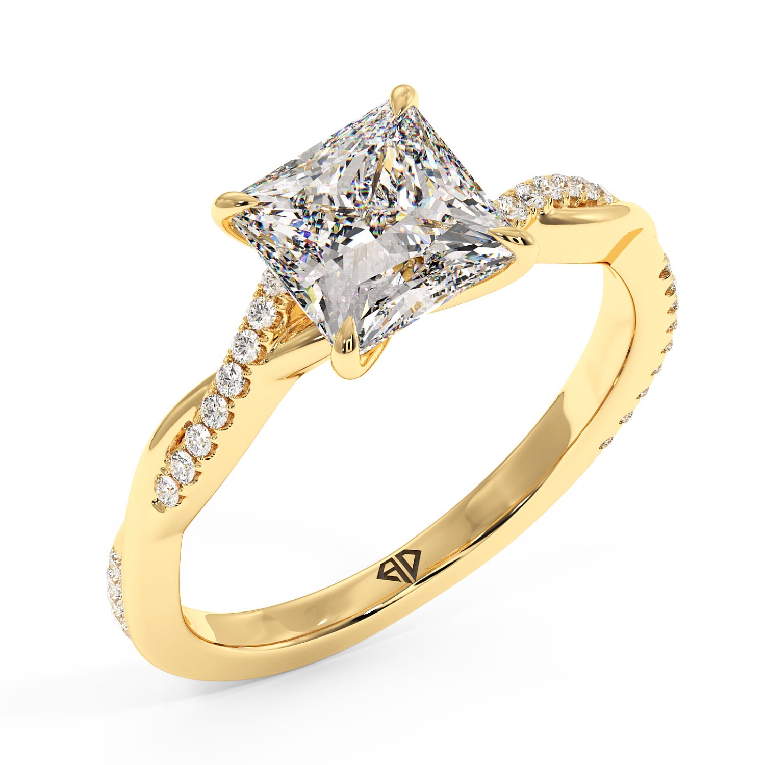 18K Yellow Gold Rochelle Diamond Shoulder Engagement Ring