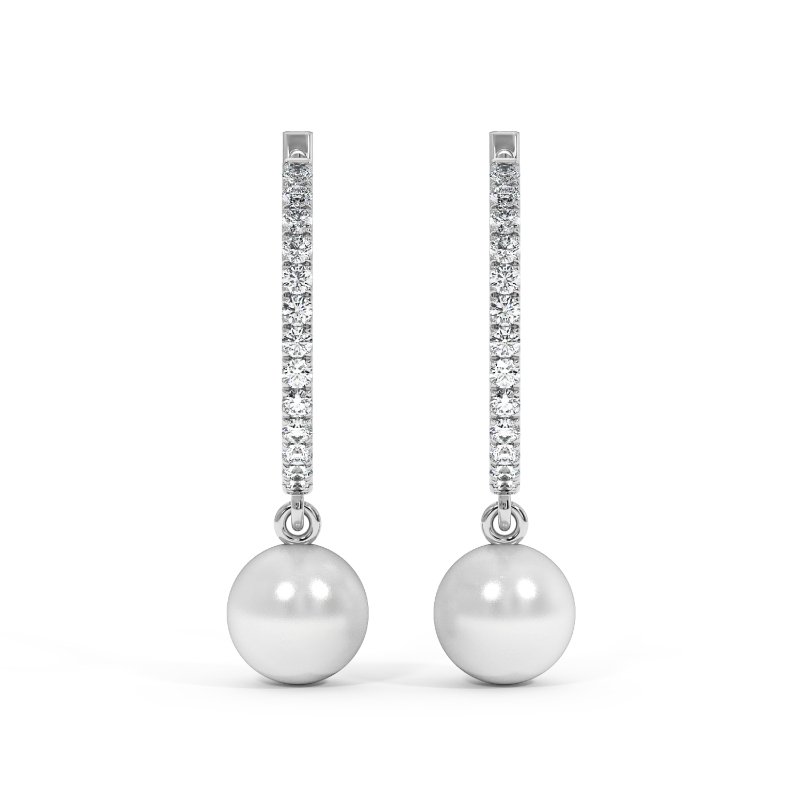 Round Diamond and Pearl Drop Earrings