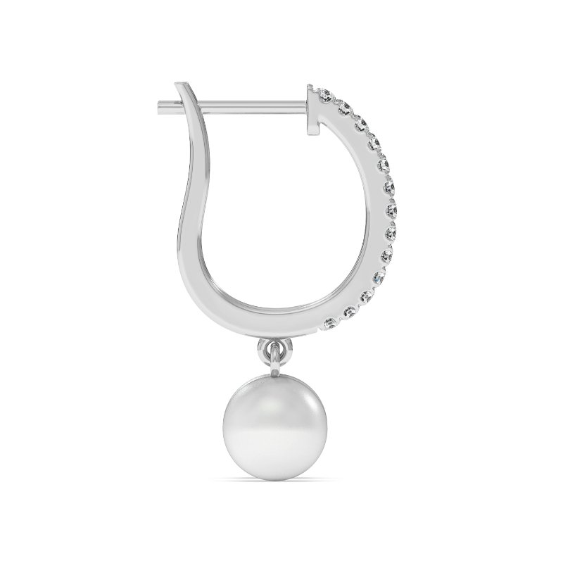 Round Diamond and Pearl Drop Earrings