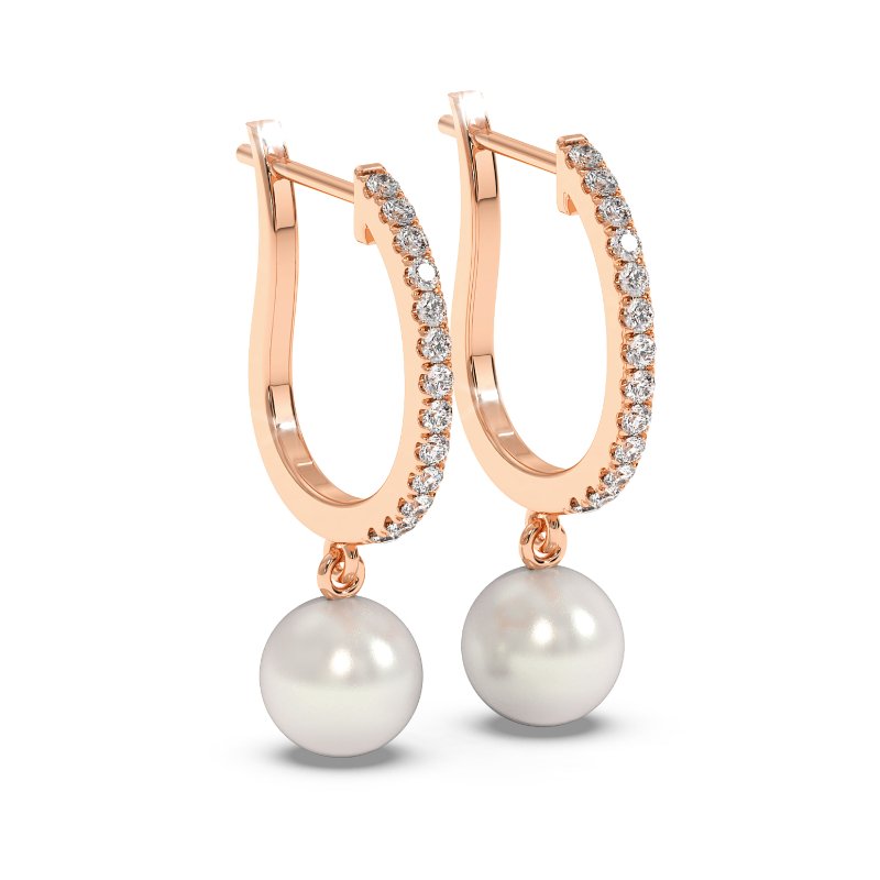 Round Diamond and Pearl Drop Earrings