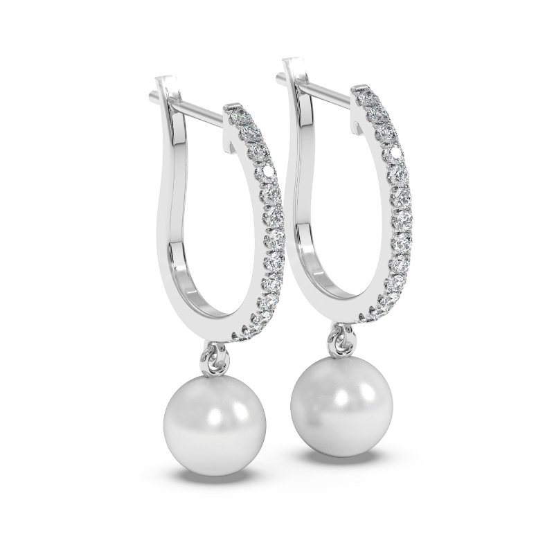 Round Diamond and Pearl Drop Earrings