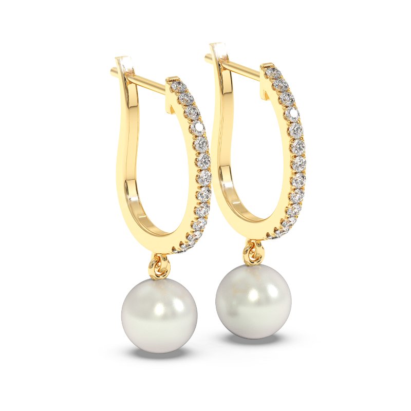 Round Diamond and Pearl Drop Earrings