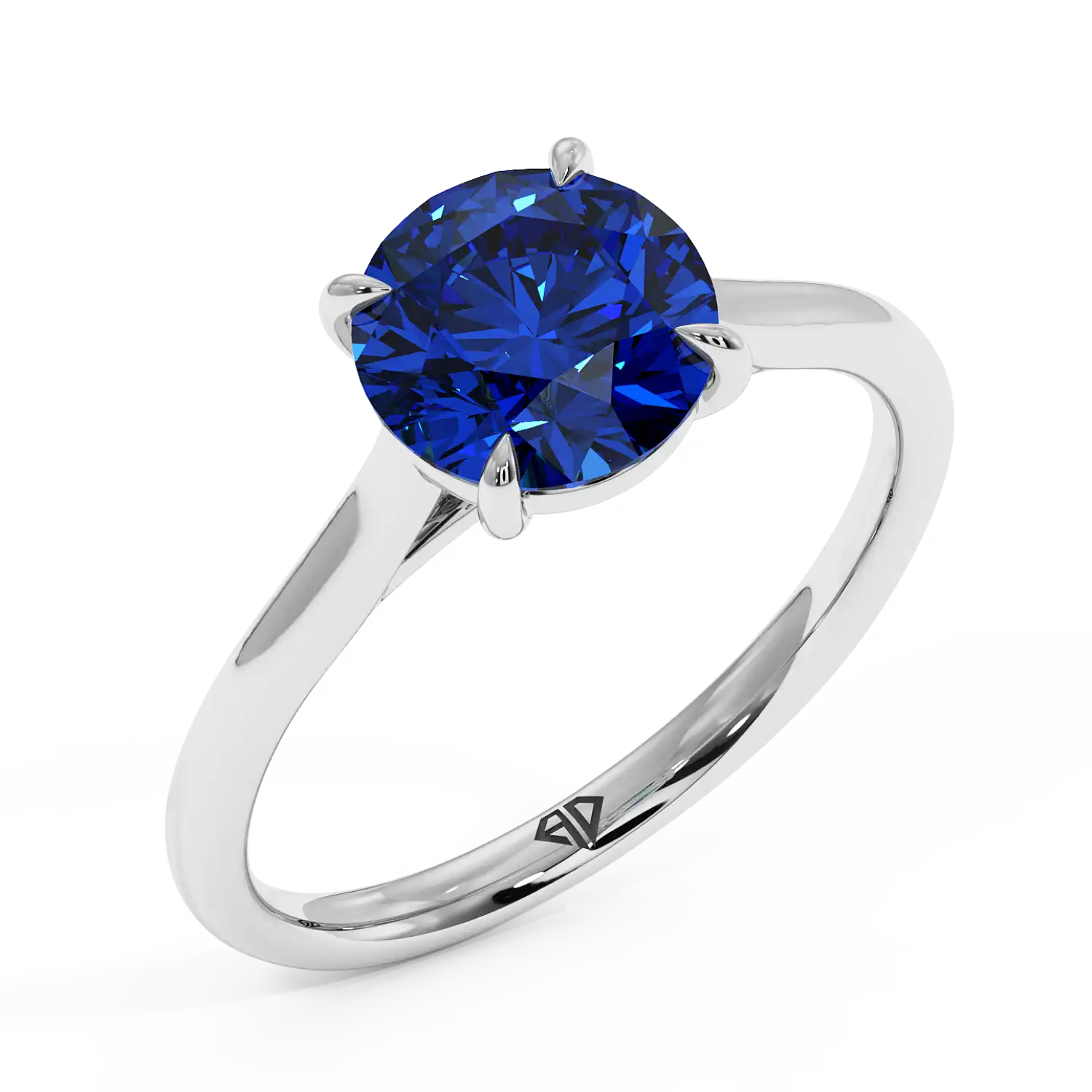 18K White Gold Poppy Plain Shank Blue Sapphire Engagement Ring