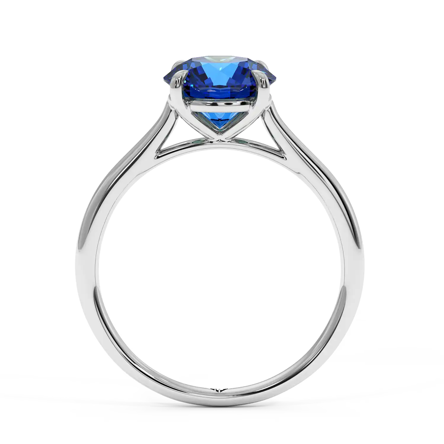 18K White Gold Poppy Plain Shank Blue Sapphire Engagement Ring