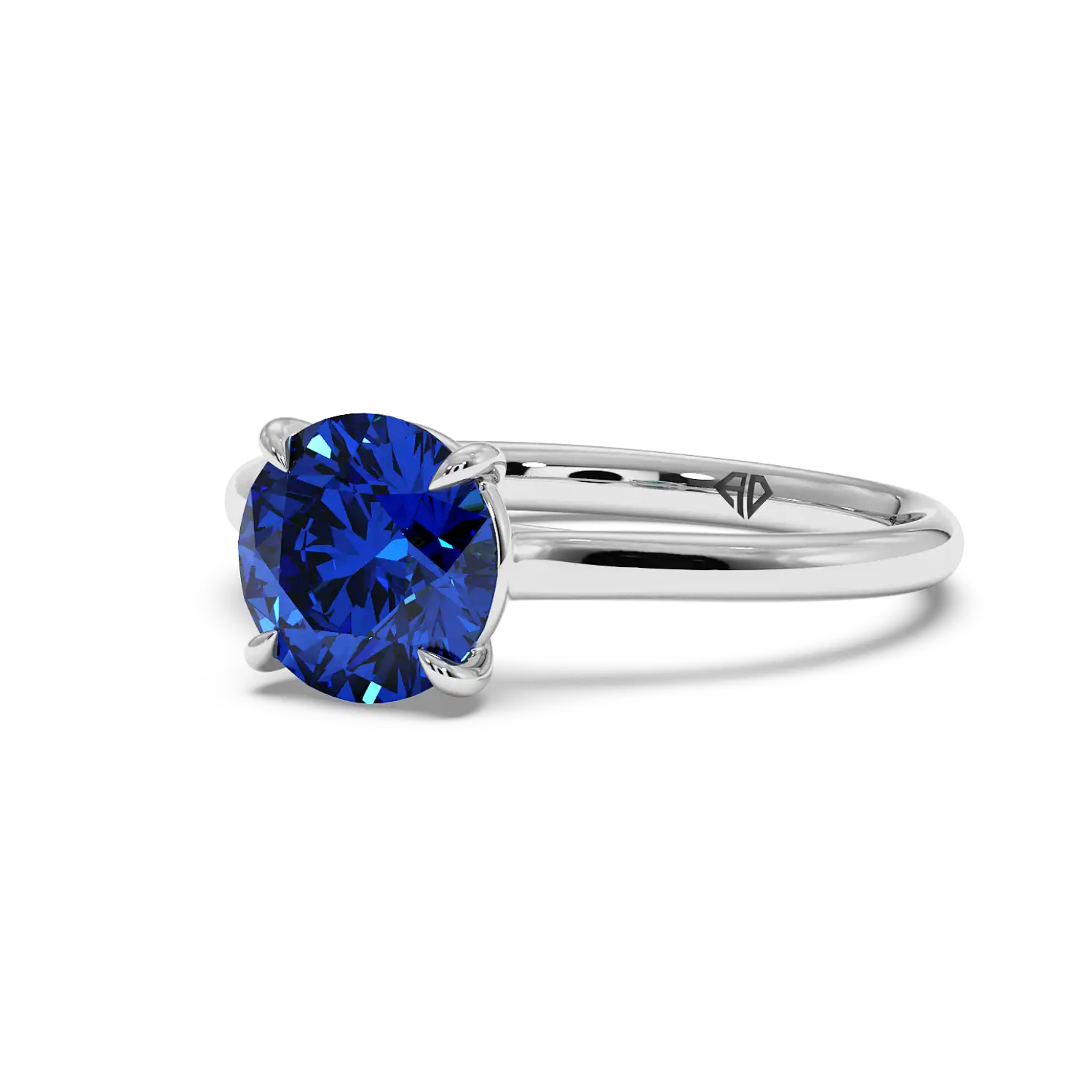 18K White Gold Poppy Plain Shank Blue Sapphire Engagement Ring