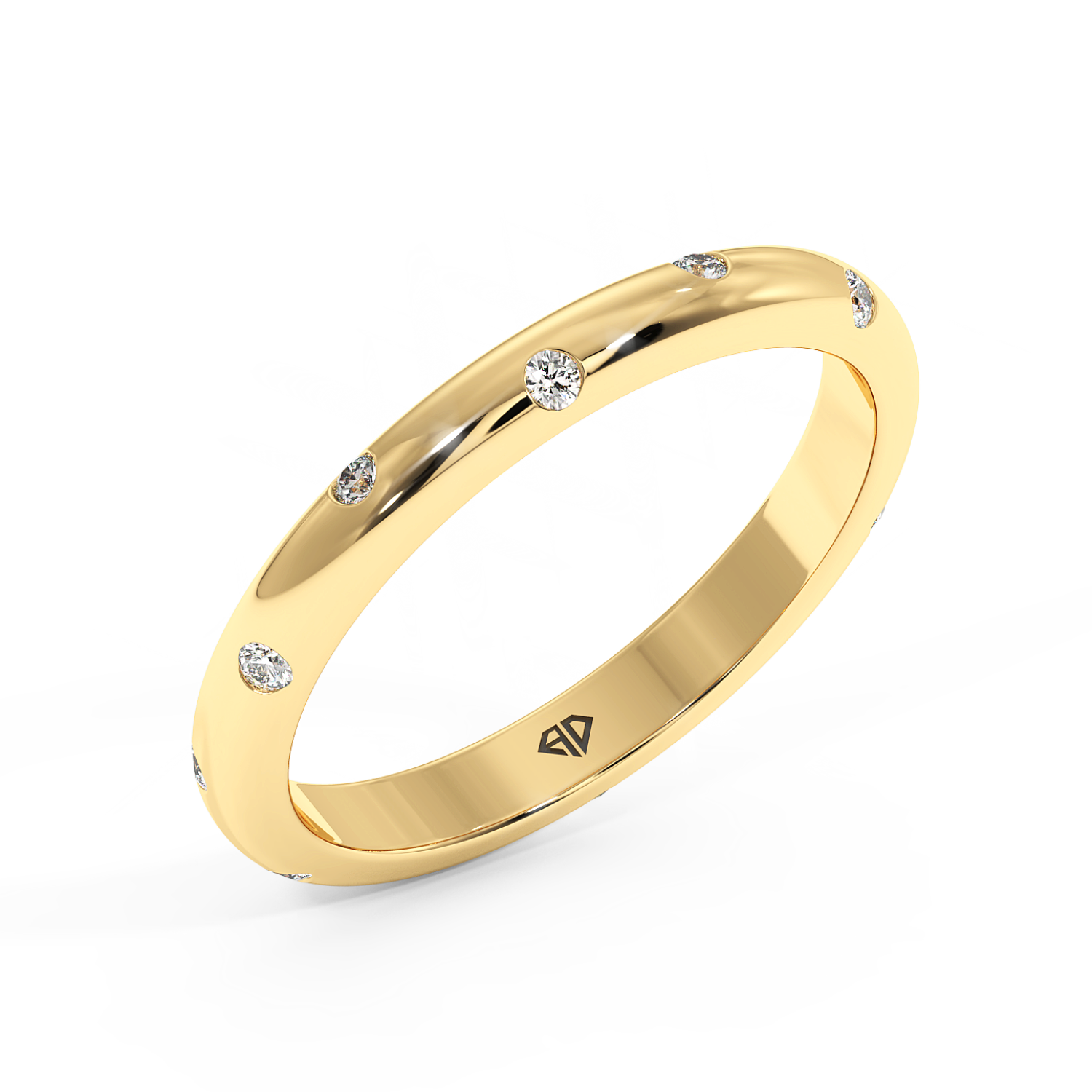 18K Yellow Gold Bazel Diamond Wedding Band