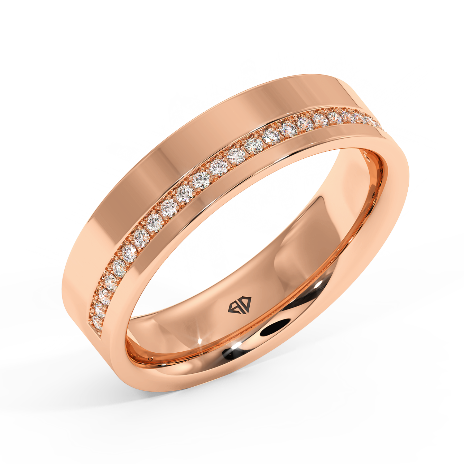 18K Rose Gold Mens Moissanite Diamond Wedding Band