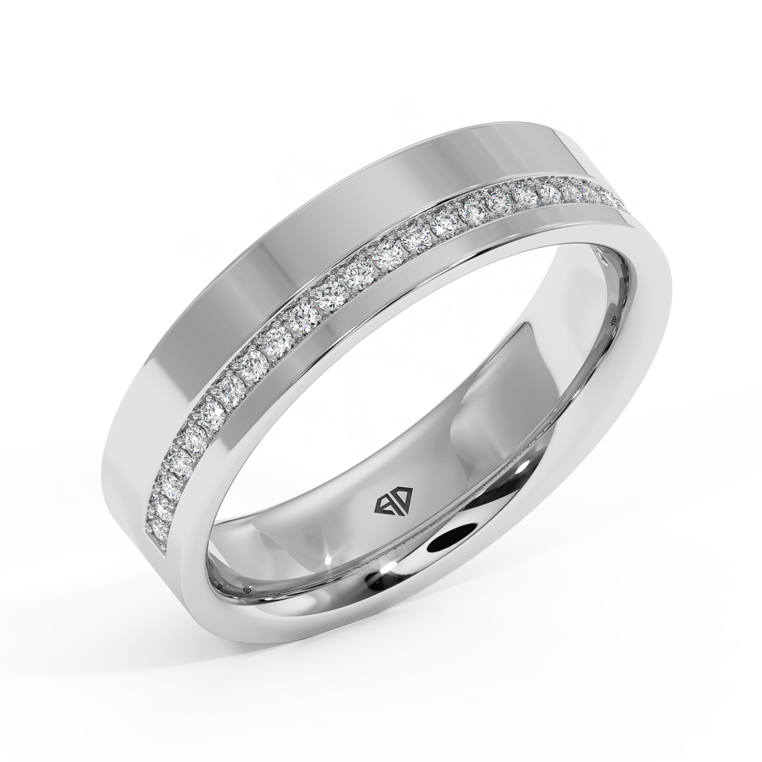 18K White Gold Mens Moissanite Diamond Wedding Band