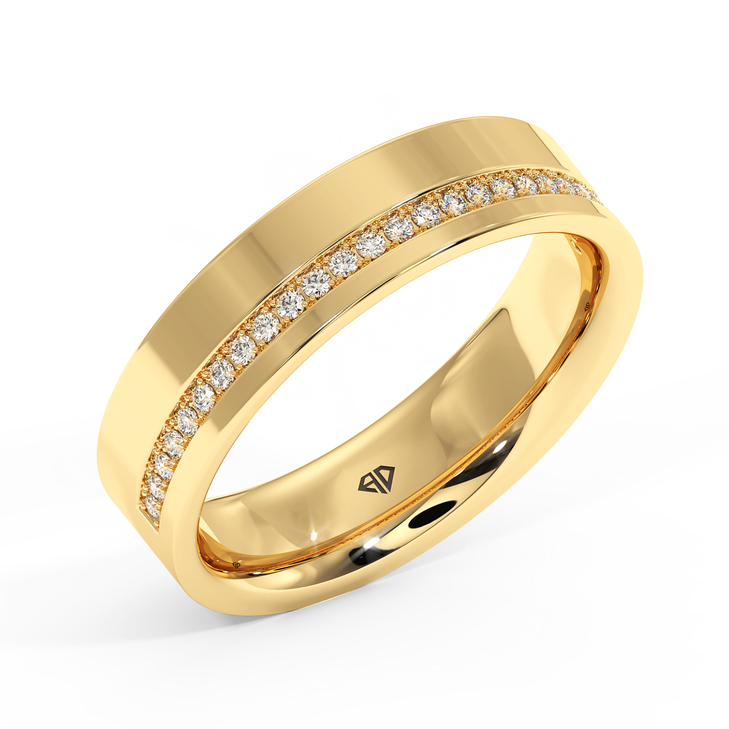 9K Yellow Gold Mens Moissanite Diamond Wedding Band