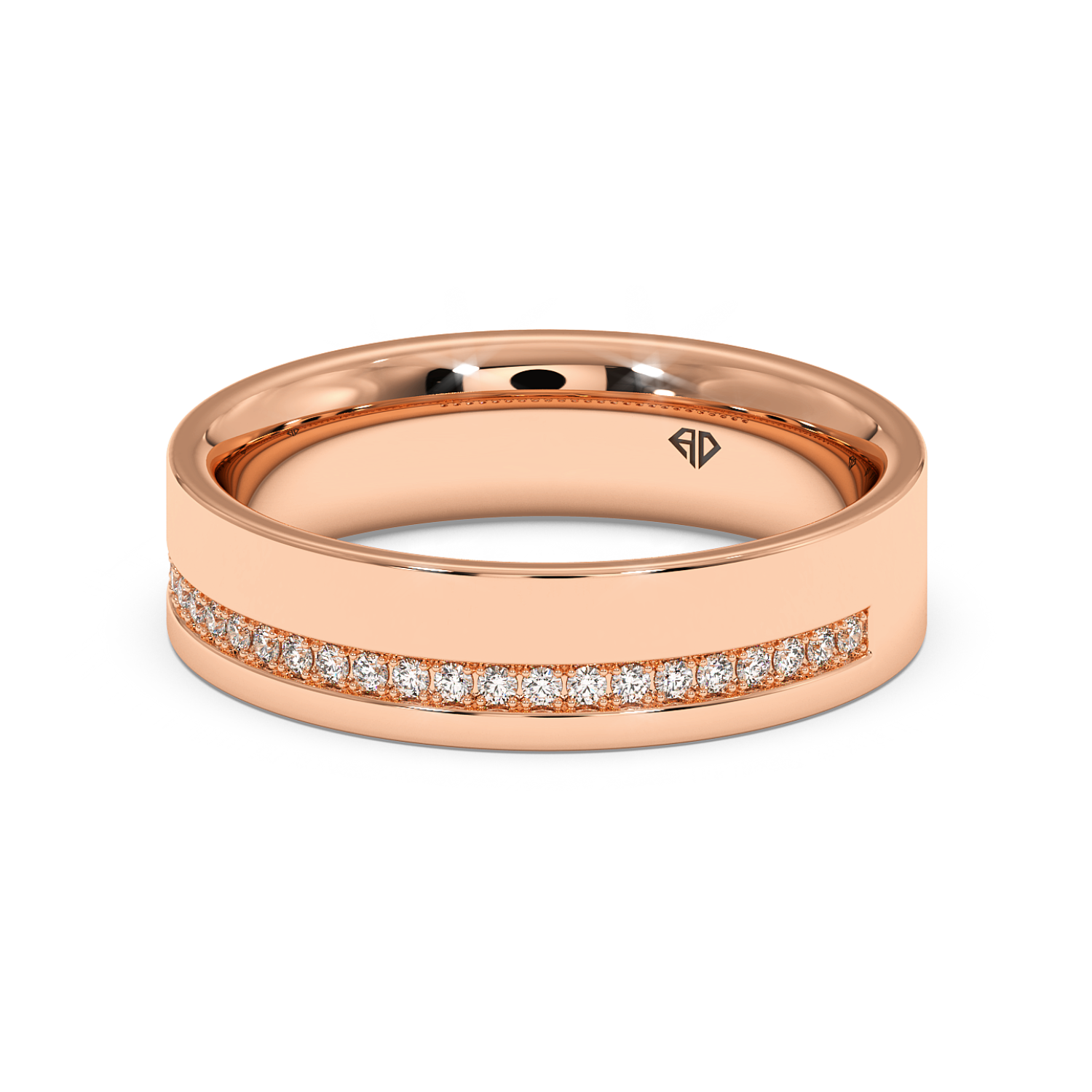 18K Rose Gold Mens Moissanite Diamond Wedding Band