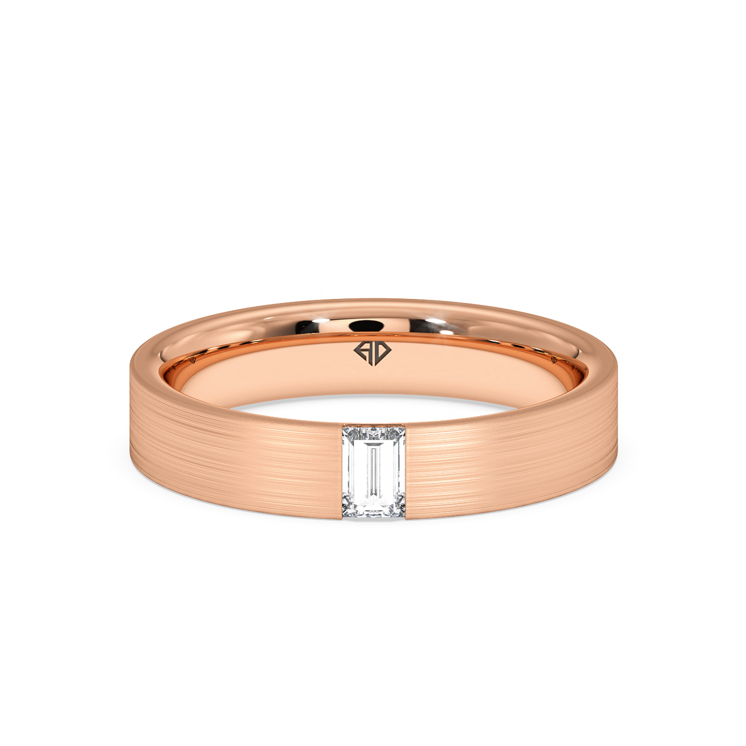 18K Rose Gold Emerald Cut Men's Classic Diamond Wedding Band