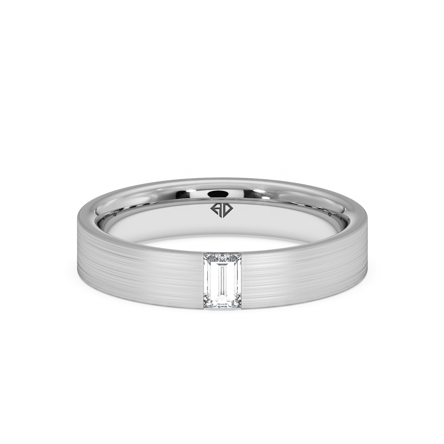 18K White Gold Emerald Cut Men's Classic Diamond Wedding Band