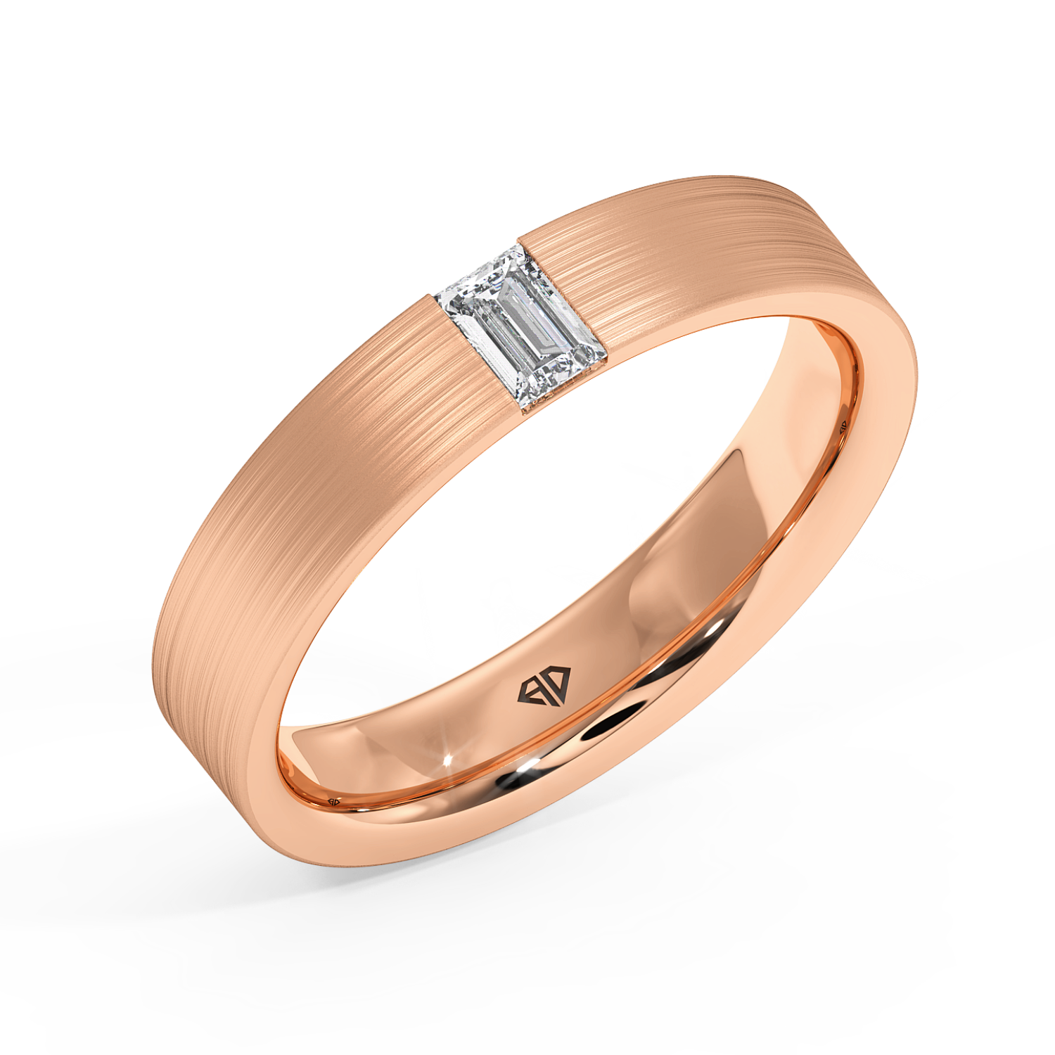 9K Rose Gold Emerald Cut Men's Classic Diamond Wedding Band