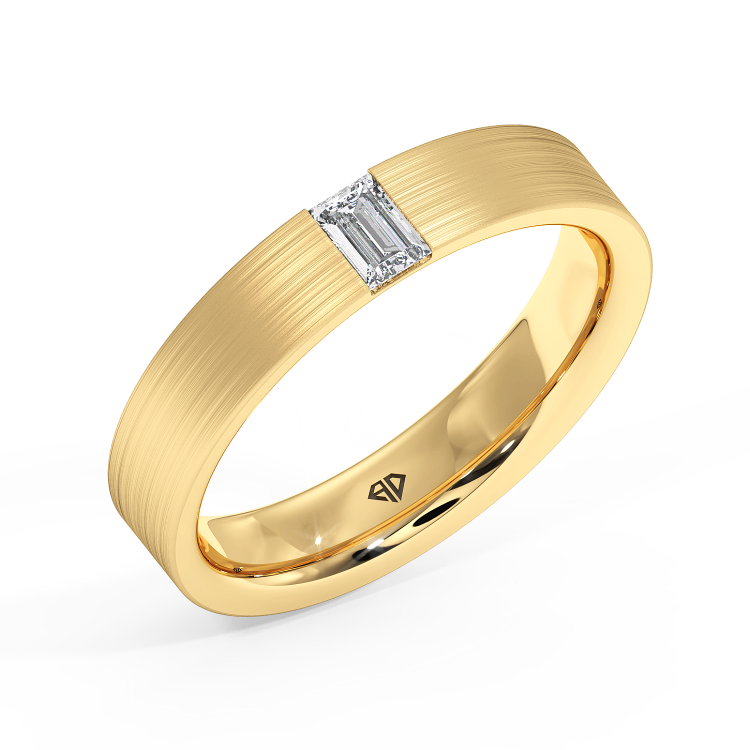 18K Yellow Gold Emerald Cut Men's Classic Diamond Wedding Band