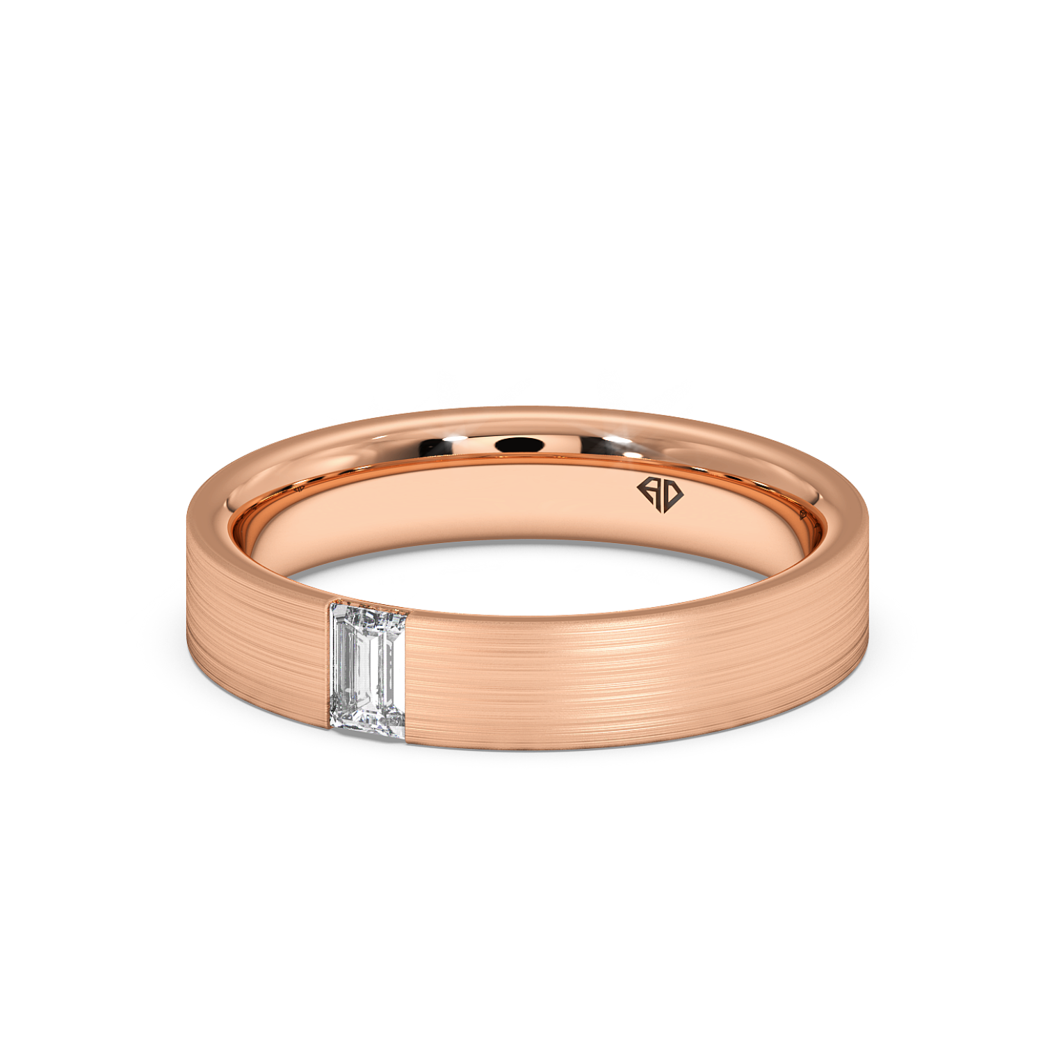 9K Rose Gold Emerald Cut Men's Classic Diamond Wedding Band