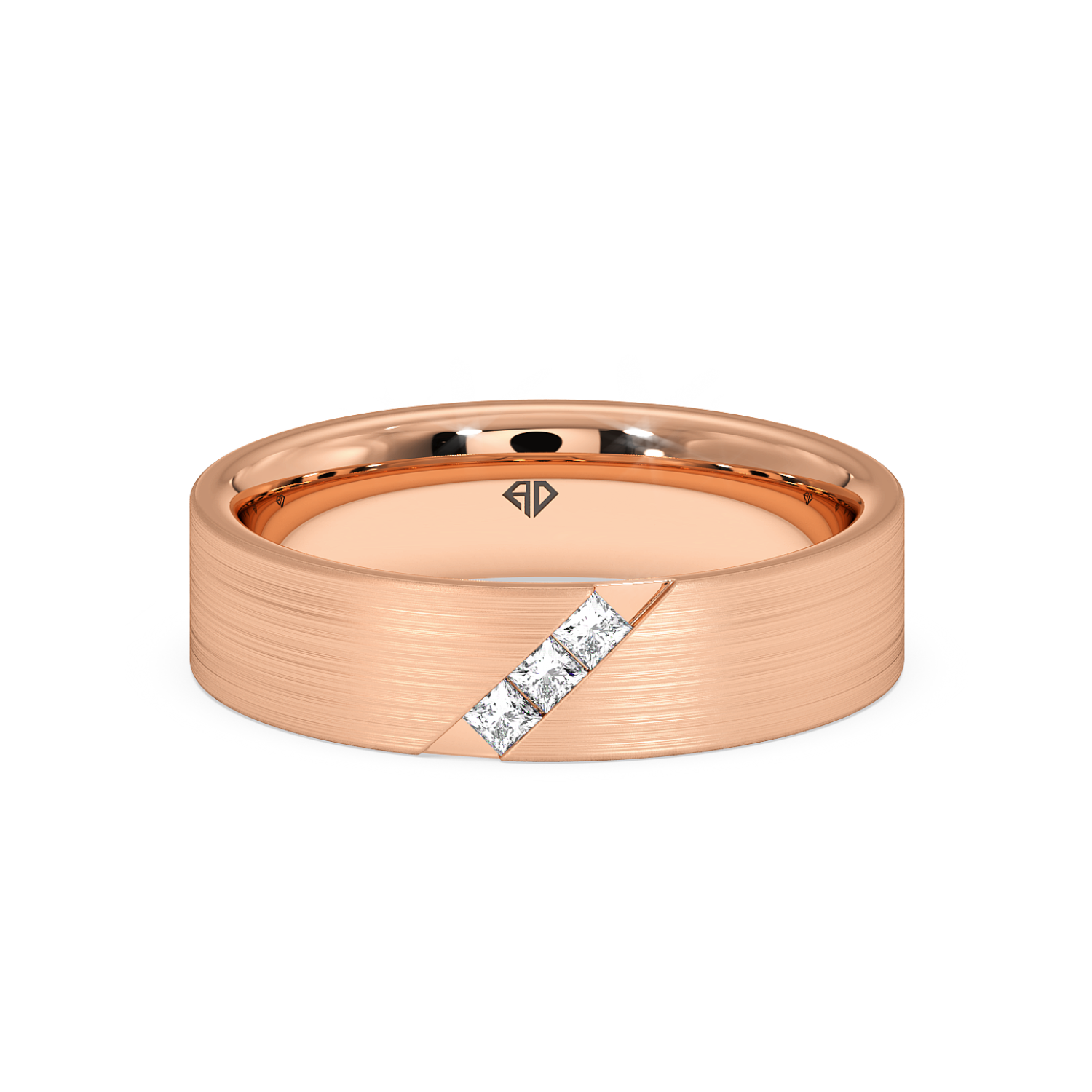 18K Rose Gold Men's Diagonal Channel Diamond Wedding Band