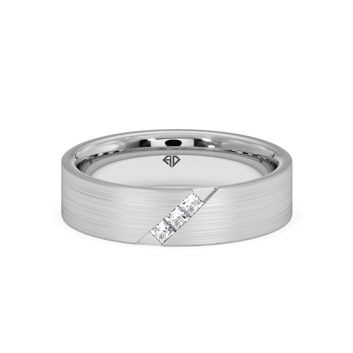 18K White Gold Men's Diagonal Channel Diamond Wedding Band