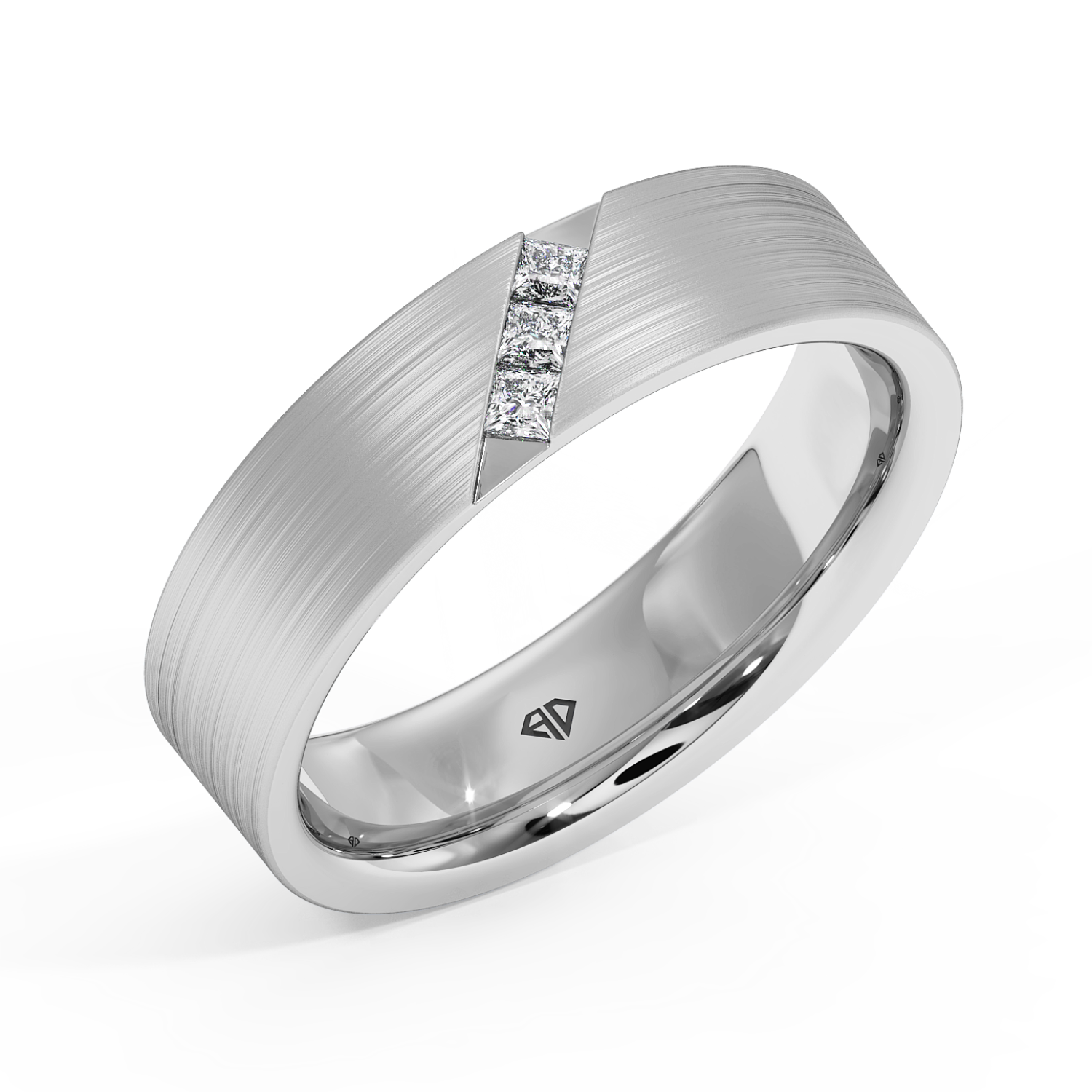 Platinum Men's Diagonal Channel Diamond Wedding Band