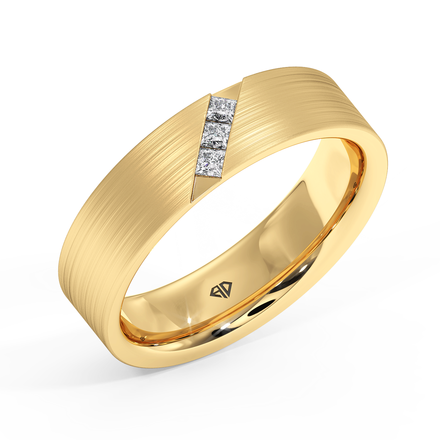 18K Yellow Gold Men's Diagonal Channel Diamond Wedding Band