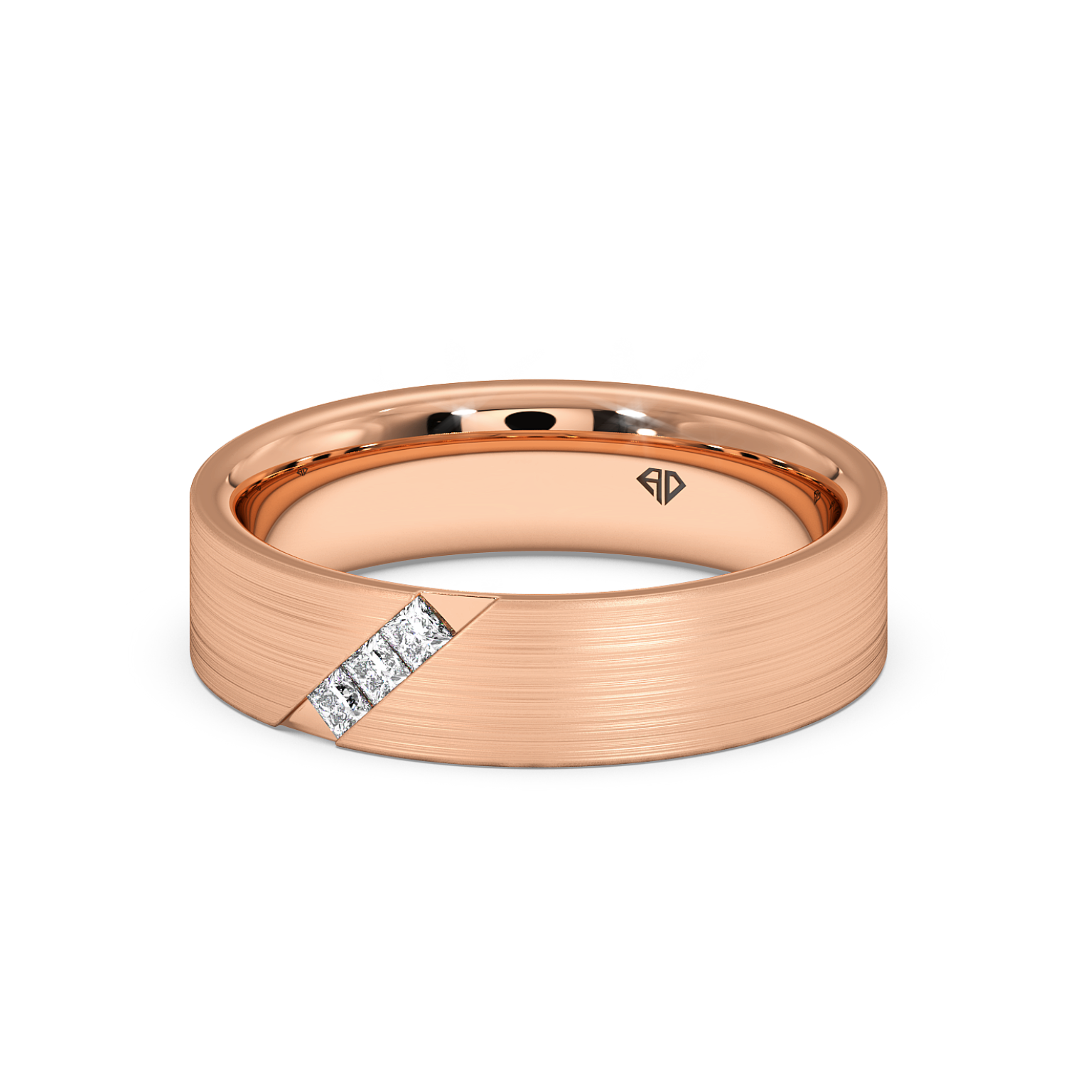 18K Rose Gold Men's Diagonal Channel Diamond Wedding Band