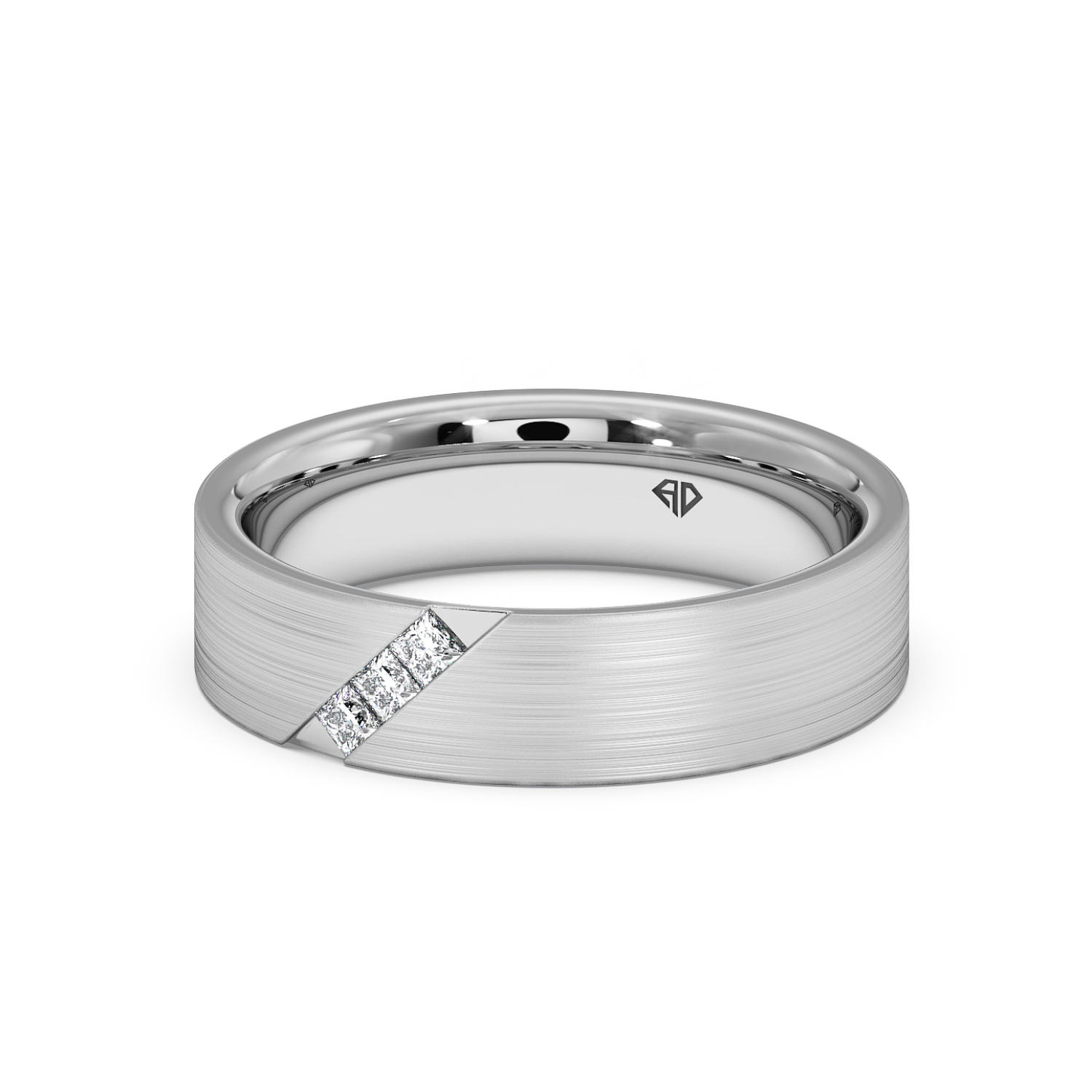 Platinum Men's Diagonal Channel Diamond Wedding Band