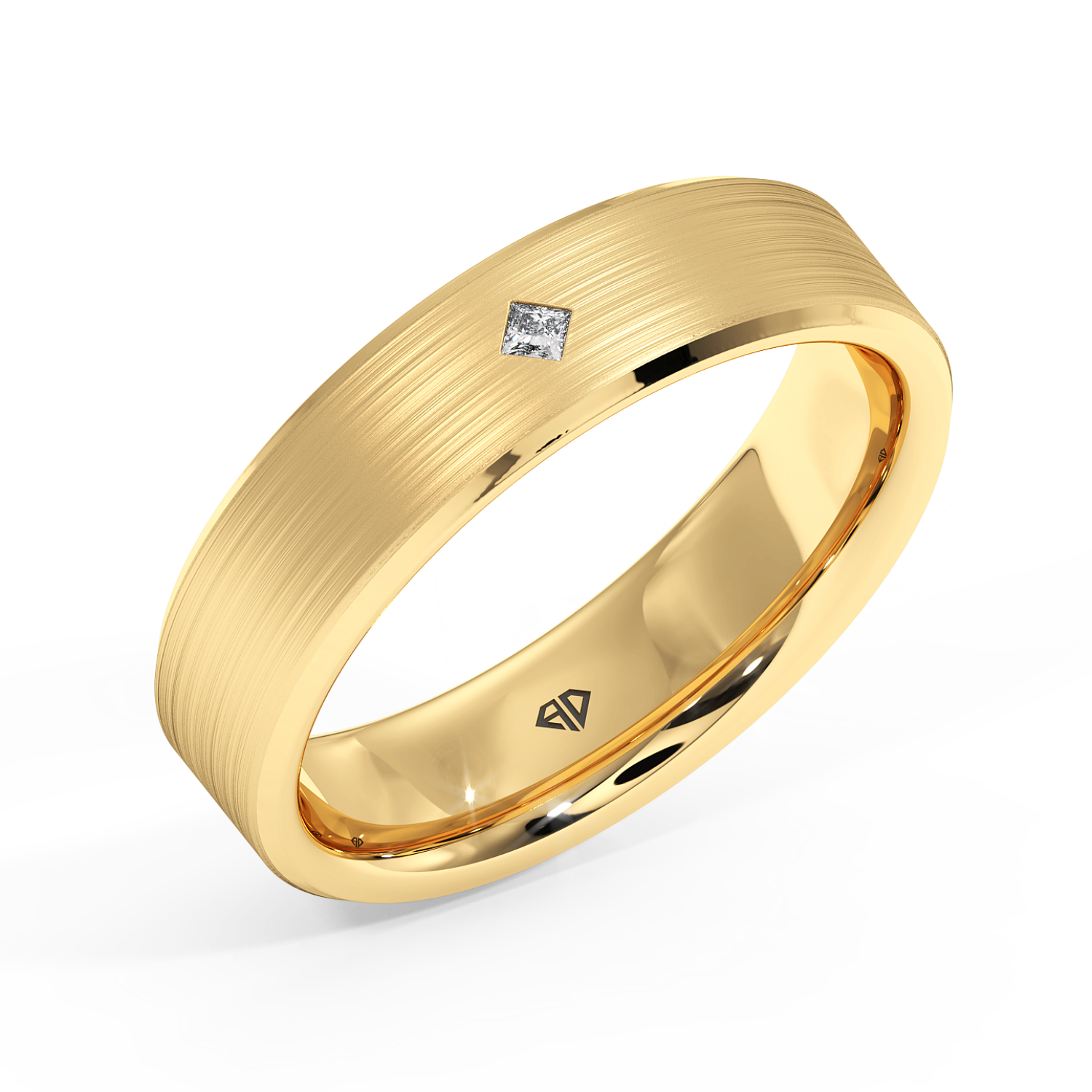 9K Yellow Gold Princess Cut  Diamond Wedding Band