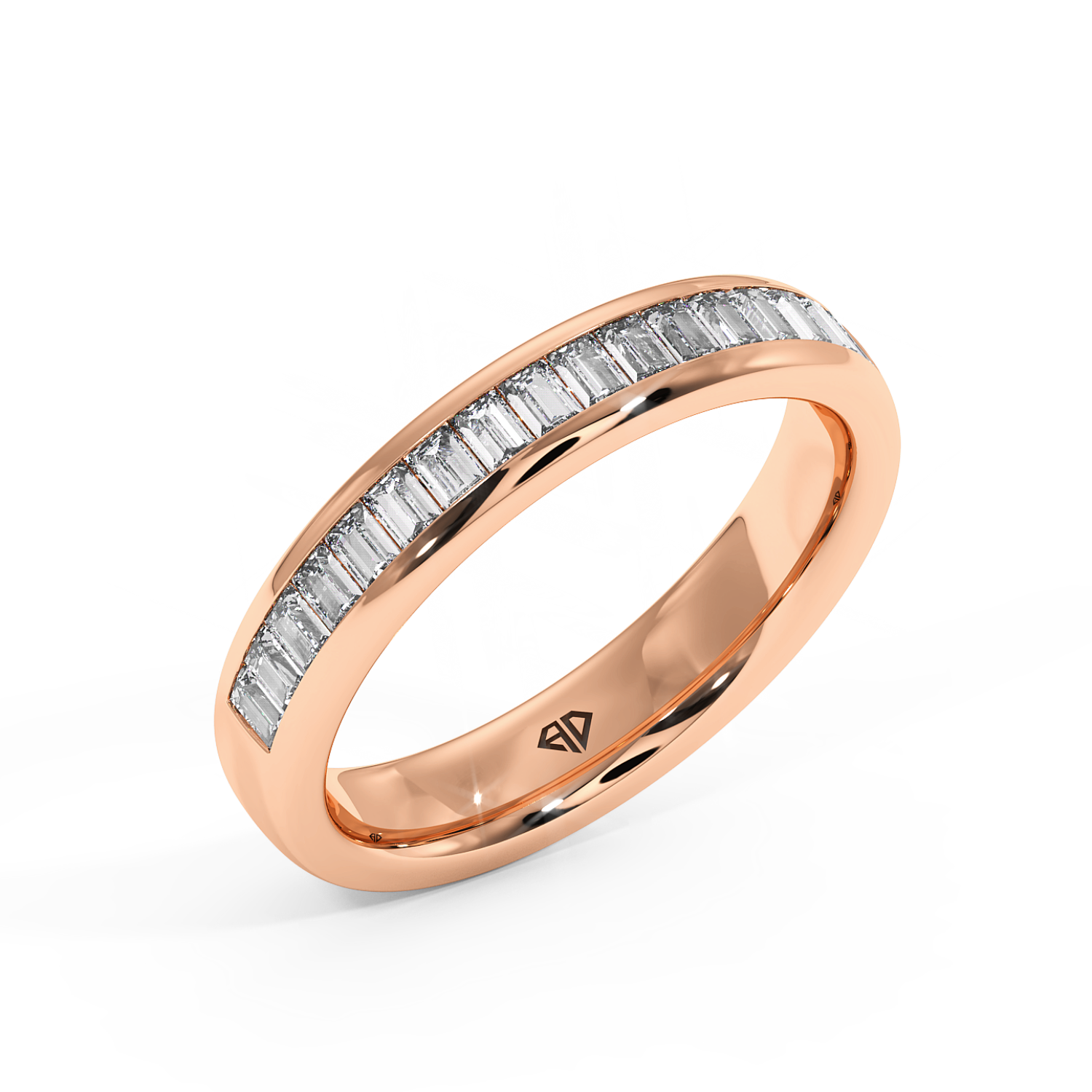 9K Rose Gold Baguatte Cut Diamond Wedding Band