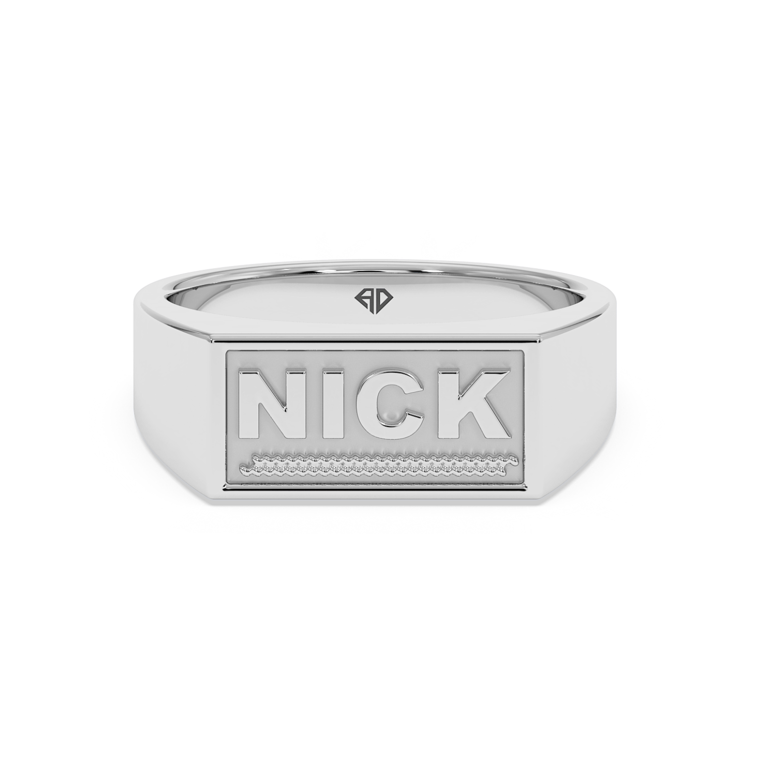 18K White Gold Nick Engraved Signet Ring