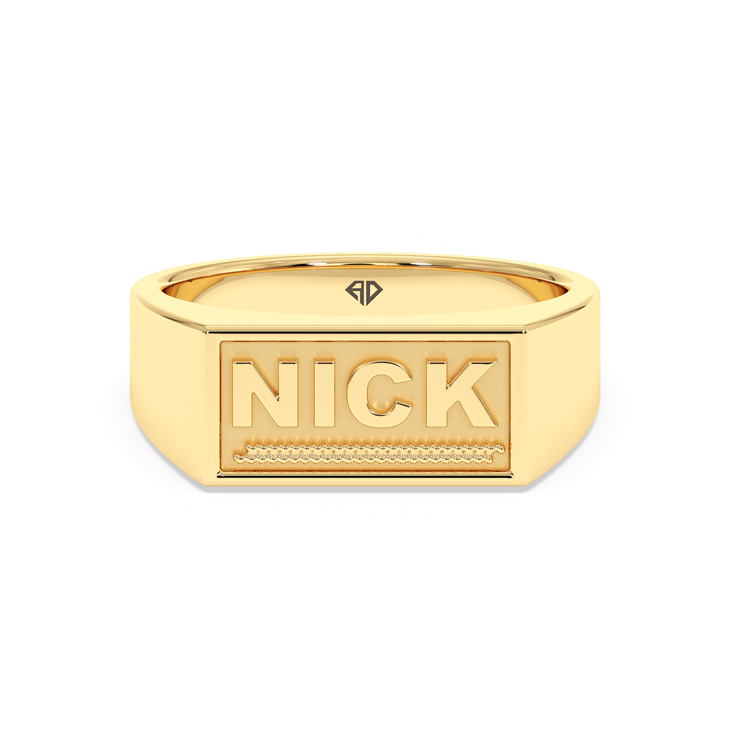 18K White Gold Nick Engraved Signet Ring