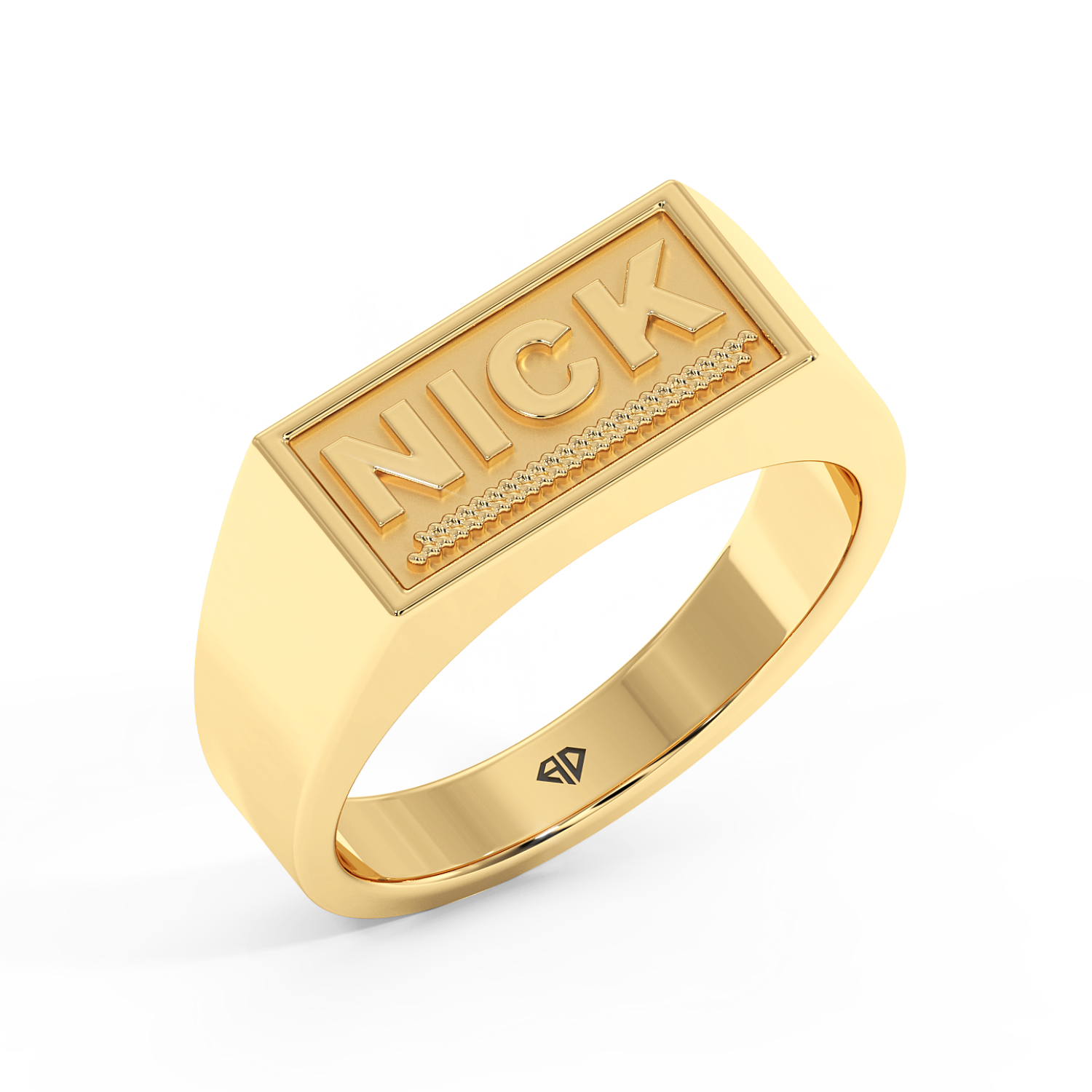18K Yellow Gold Nick Engraved Signet Ring