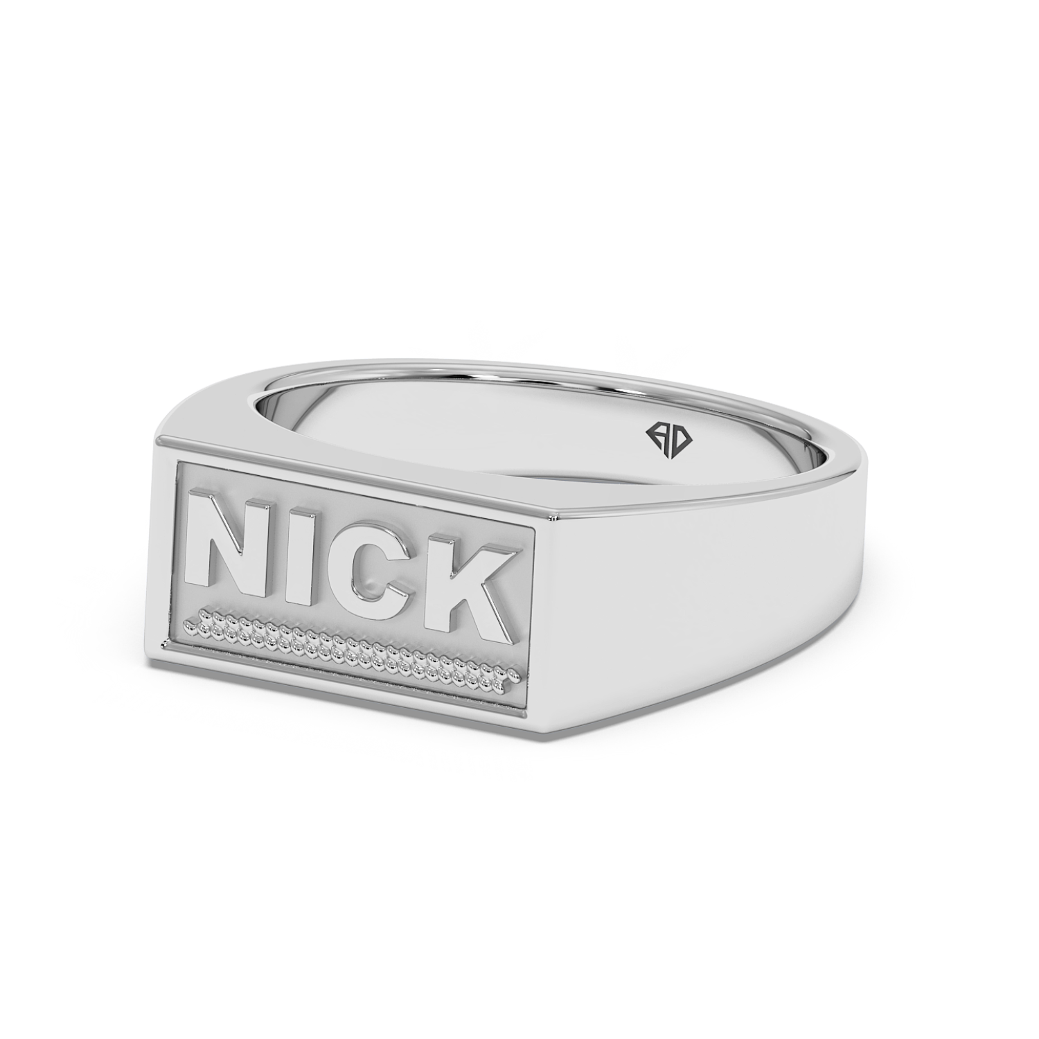 18K White Gold Nick Engraved Signet Ring