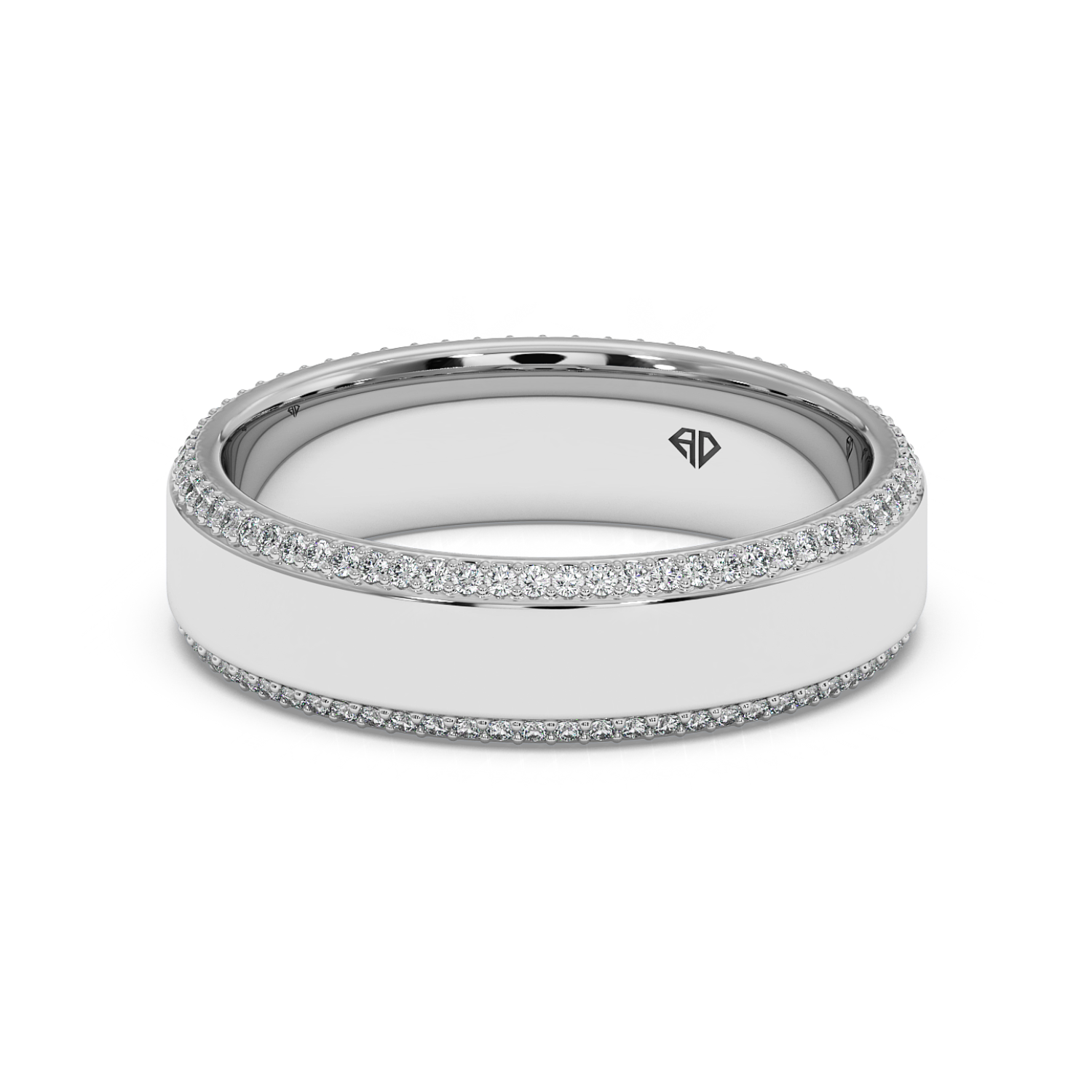 18K White Gold Men's 2 Row Pave Set Diamond Wedding Band