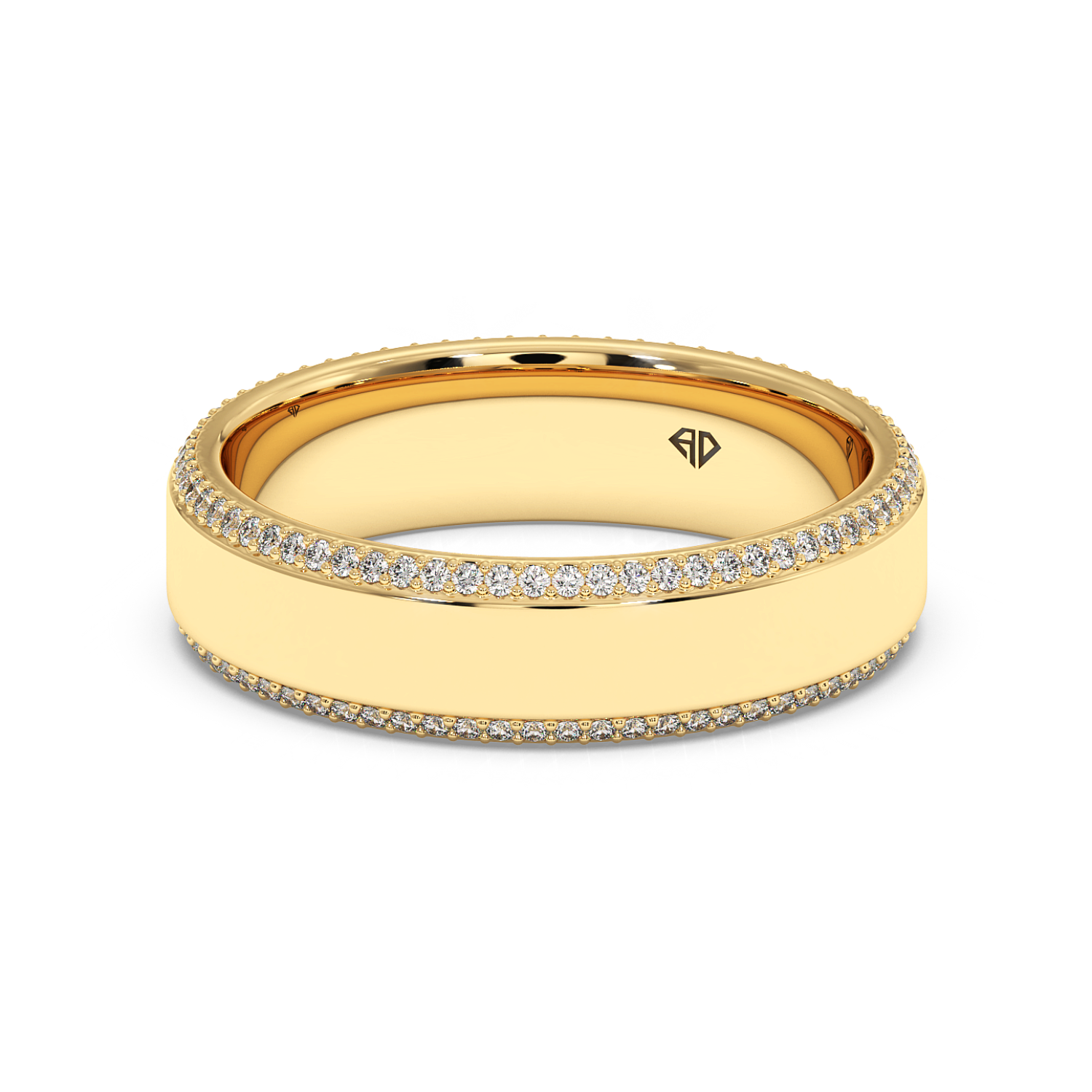 18K Yellow Gold Men's 2 Row Pave Set Diamond Wedding Band