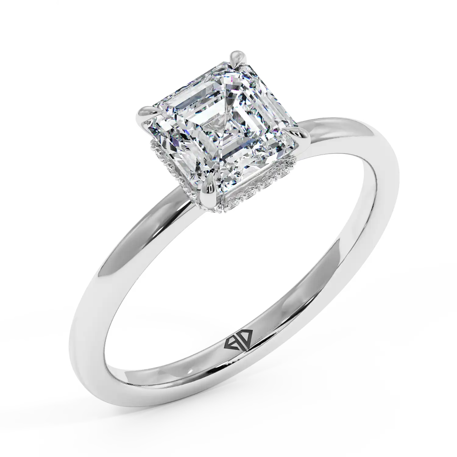 Platinum Angie Plain Shank Hidden Halo Engagement Ring
