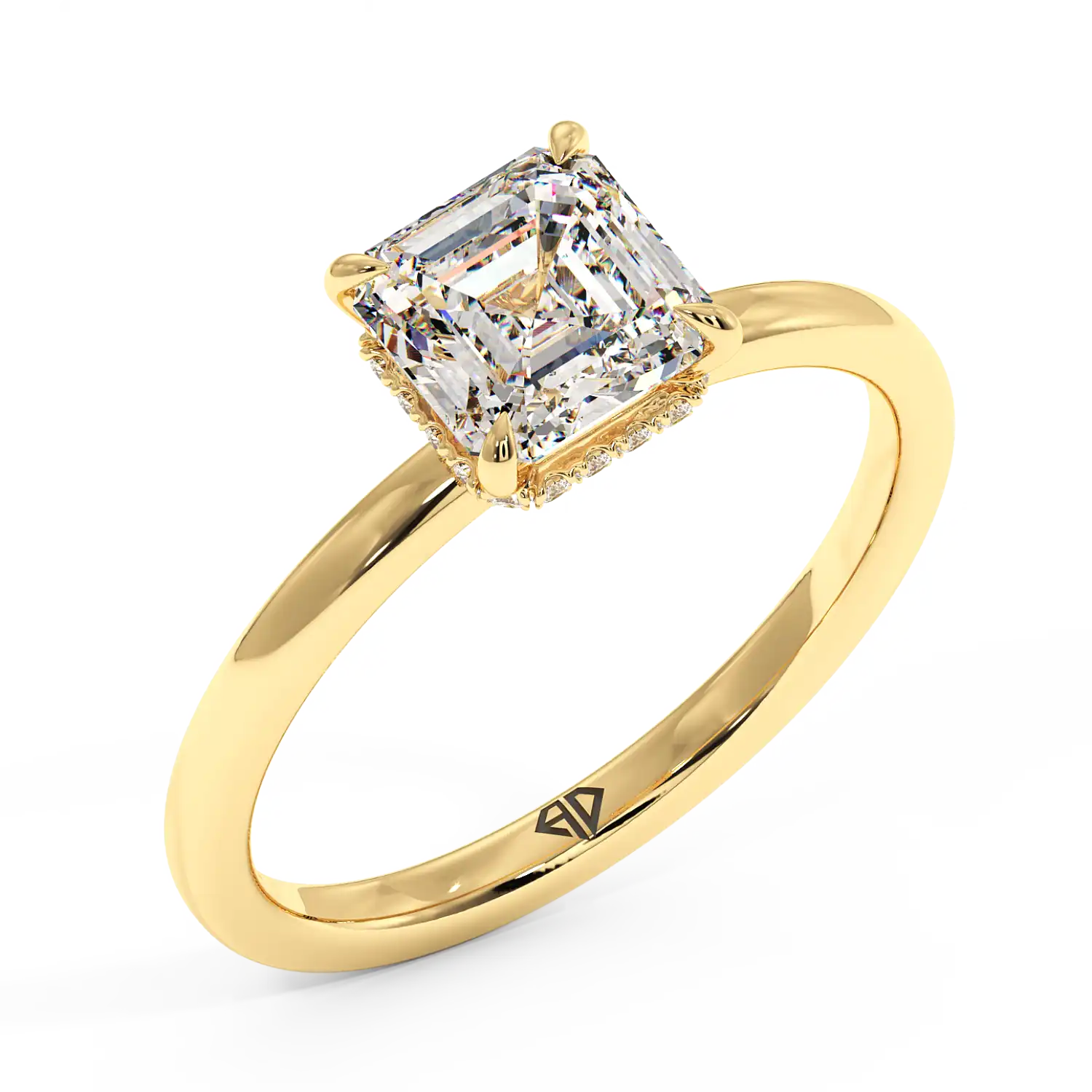 18K Yellow Gold Angie Plain Shank Hidden Halo Engagement Ring