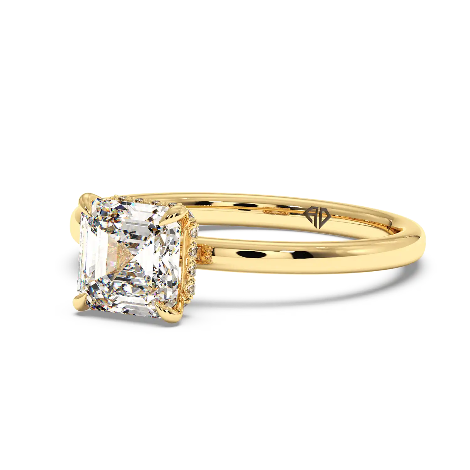 18K Yellow Gold Angie Plain Shank Hidden Halo Engagement Ring