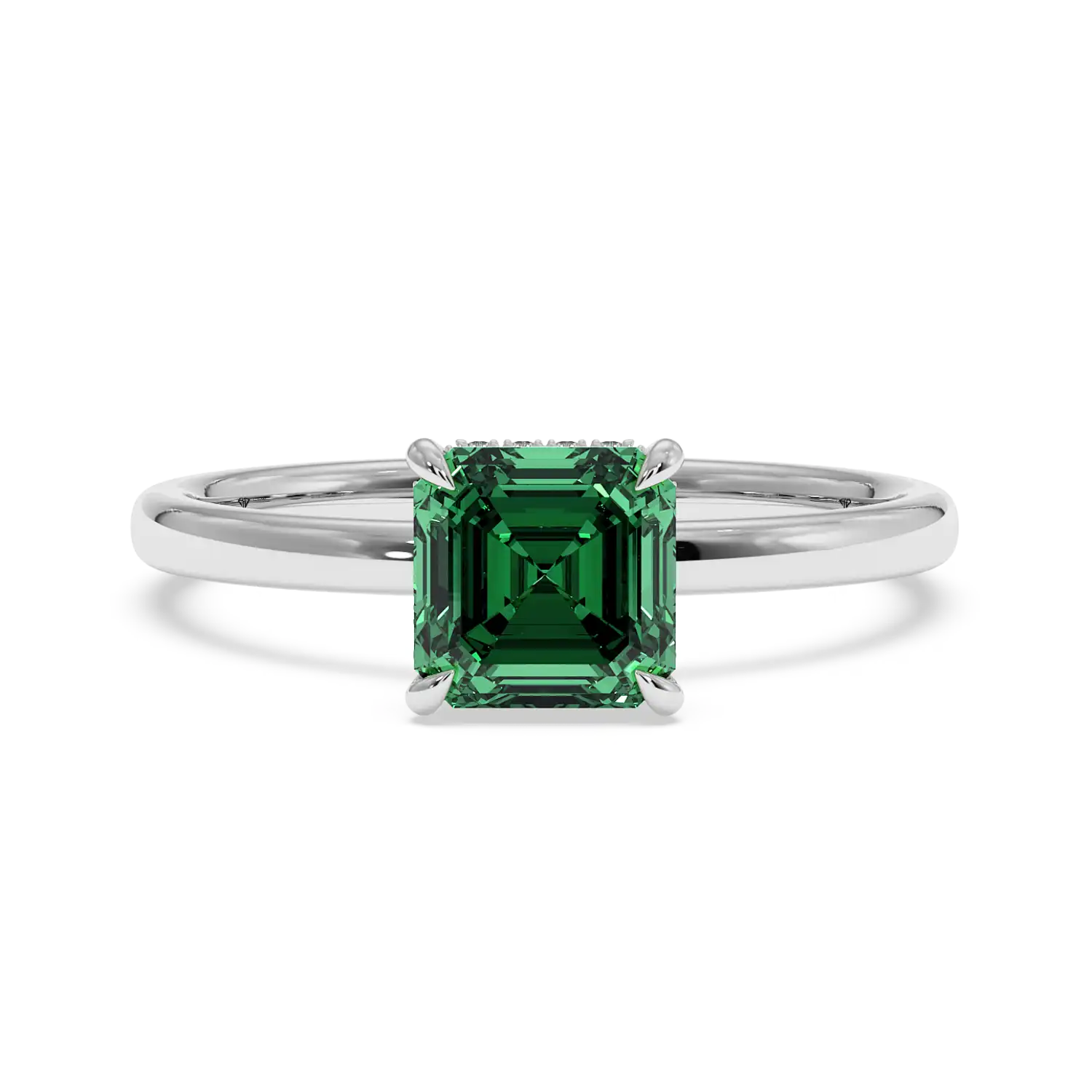 18K White Gold Angie Plain Shank Hidden Halo Engagement Ring