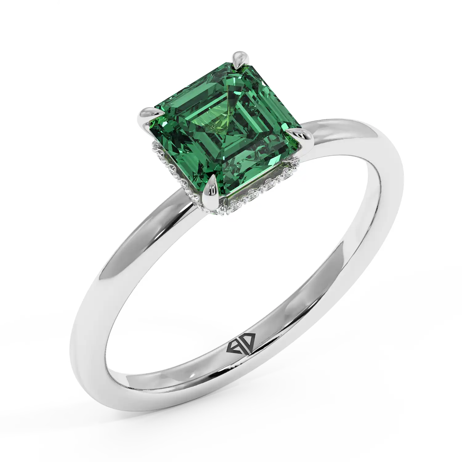 18K White Gold Angie Plain Shank Hidden Halo Engagement Ring