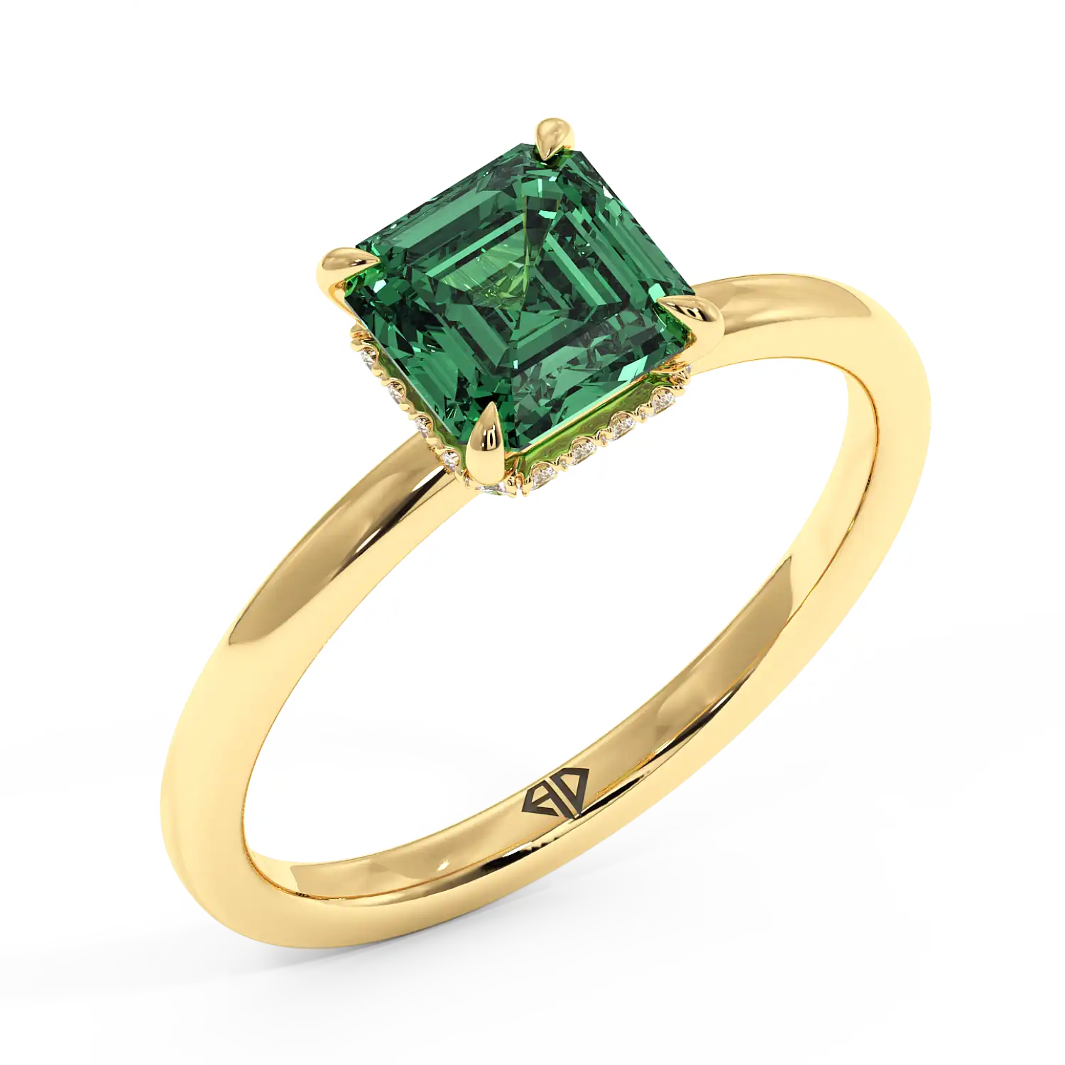 18K Yellow Gold Angie Plain Shank Hidden Halo Engagement Ring