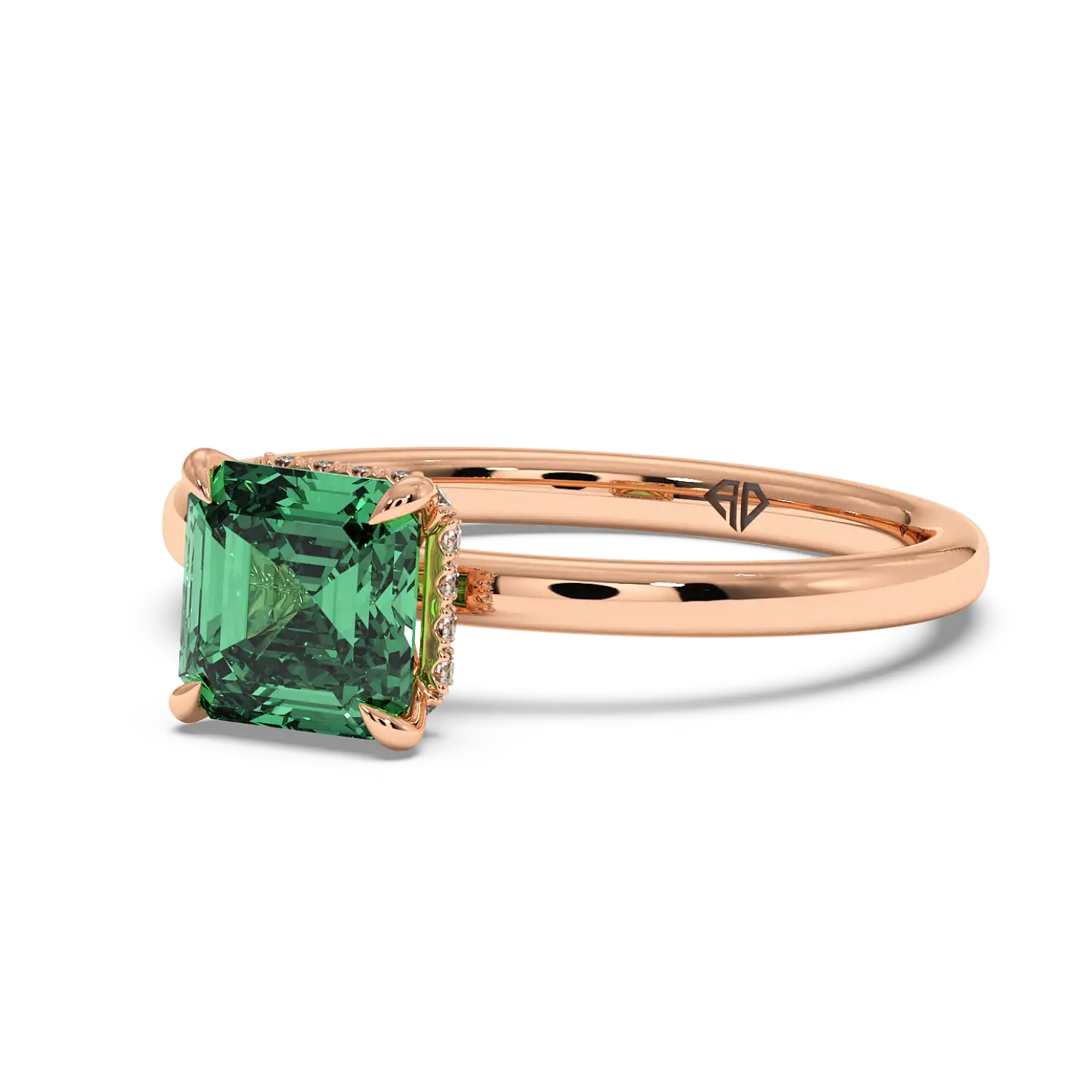 18K Rose Gold Angie Plain Shank Hidden Halo Engagement Ring