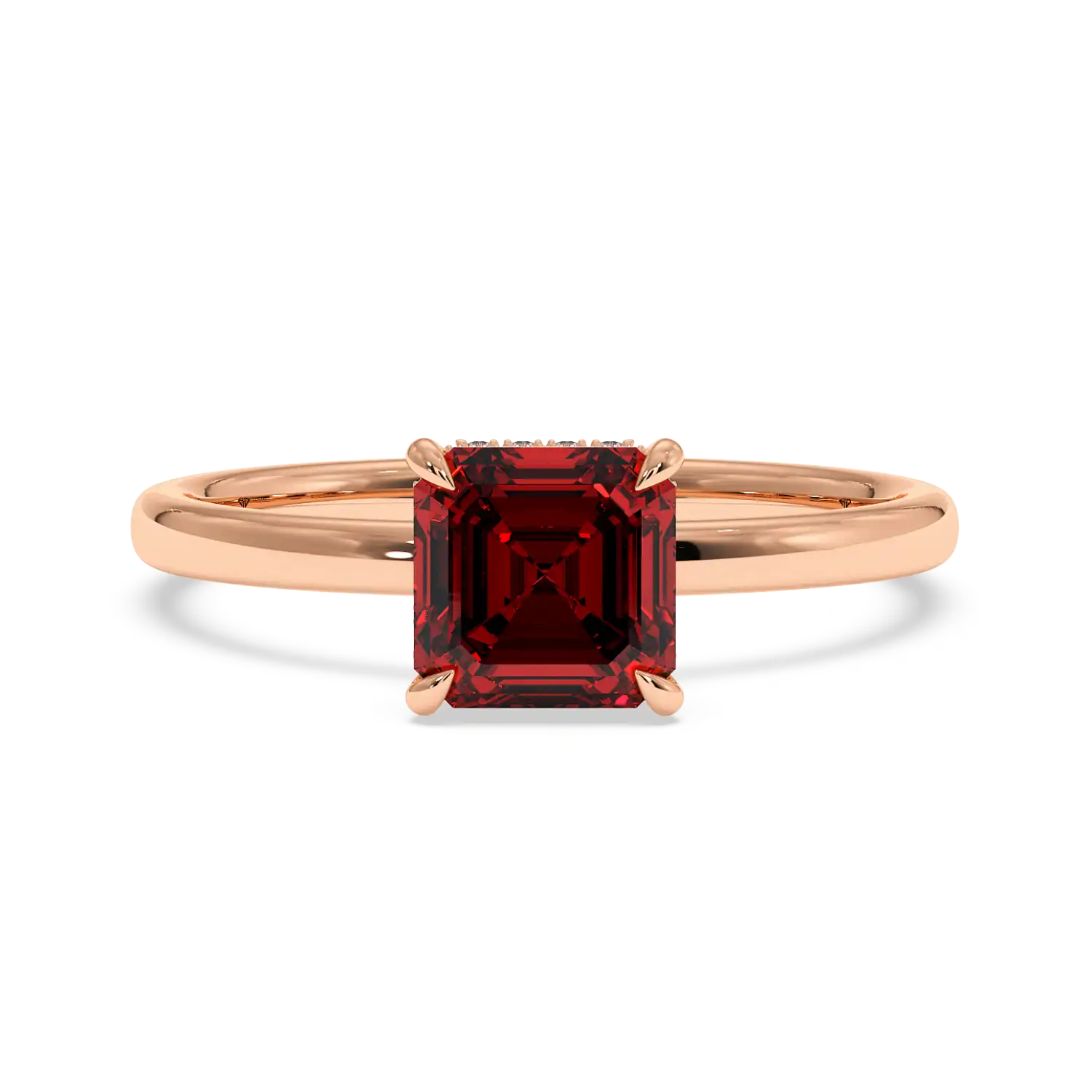 18K Rose Gold Angie Plain Shank Hidden Halo Engagement Ring