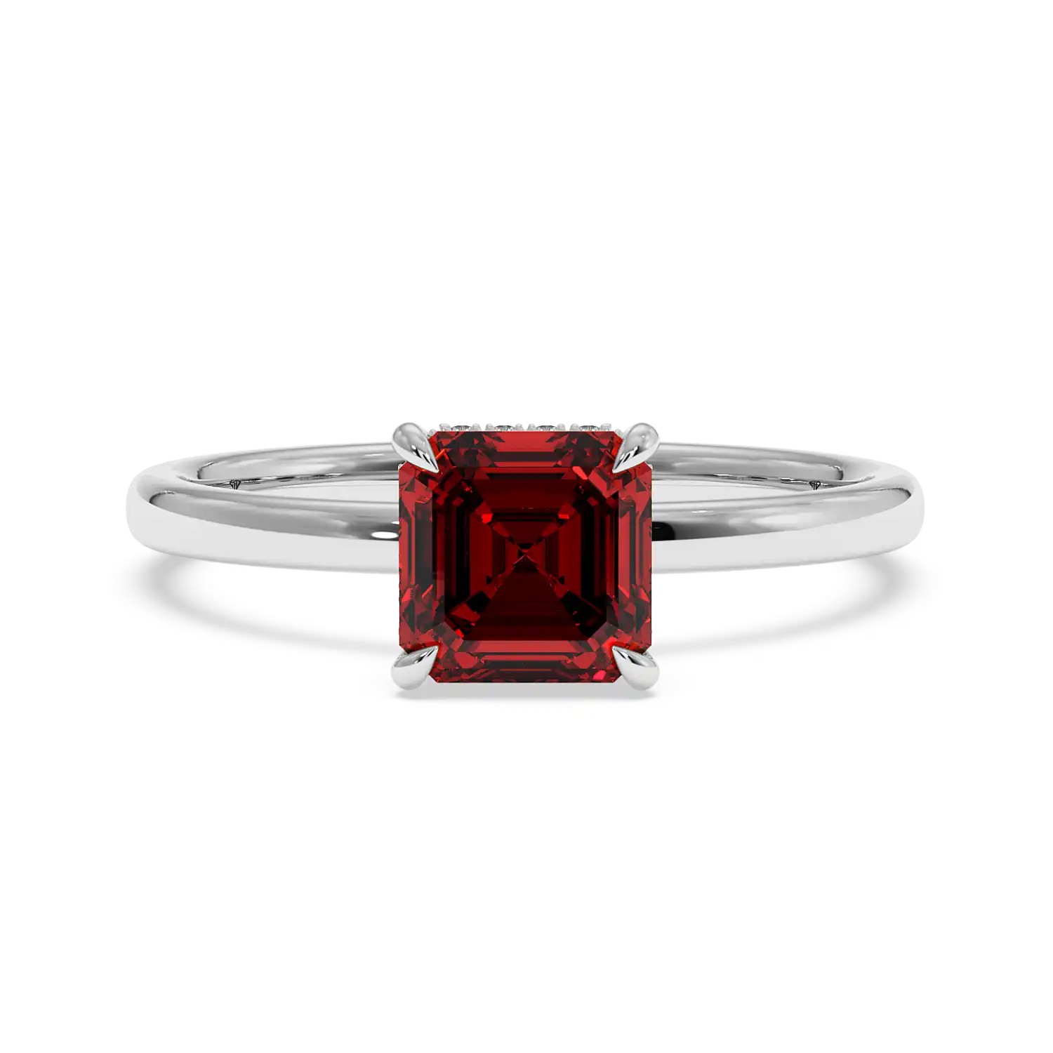 18K White Gold Angie Plain Shank Hidden Halo Engagement Ring