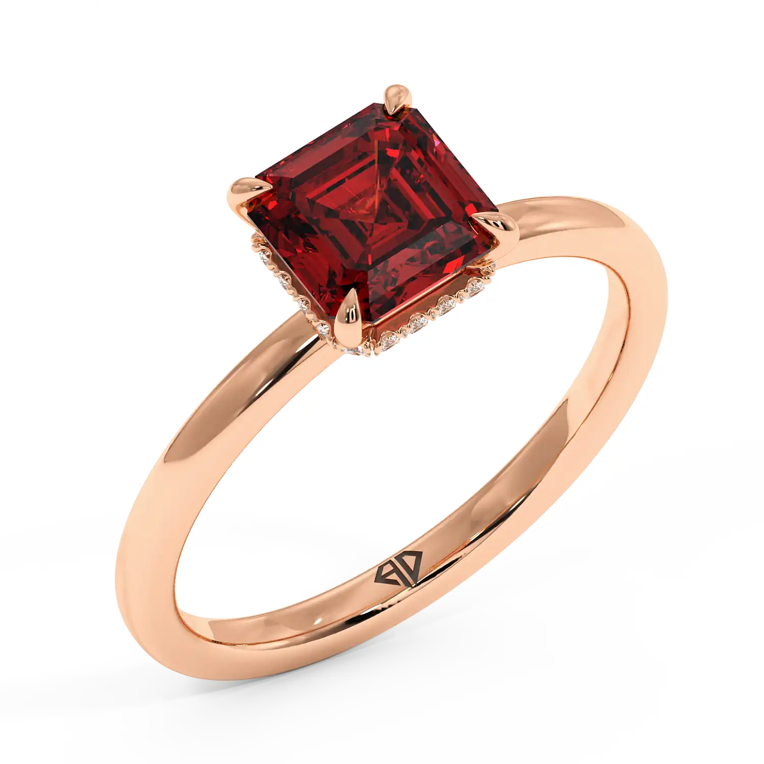 18K Rose Gold Angie Plain Shank Hidden Halo Engagement Ring