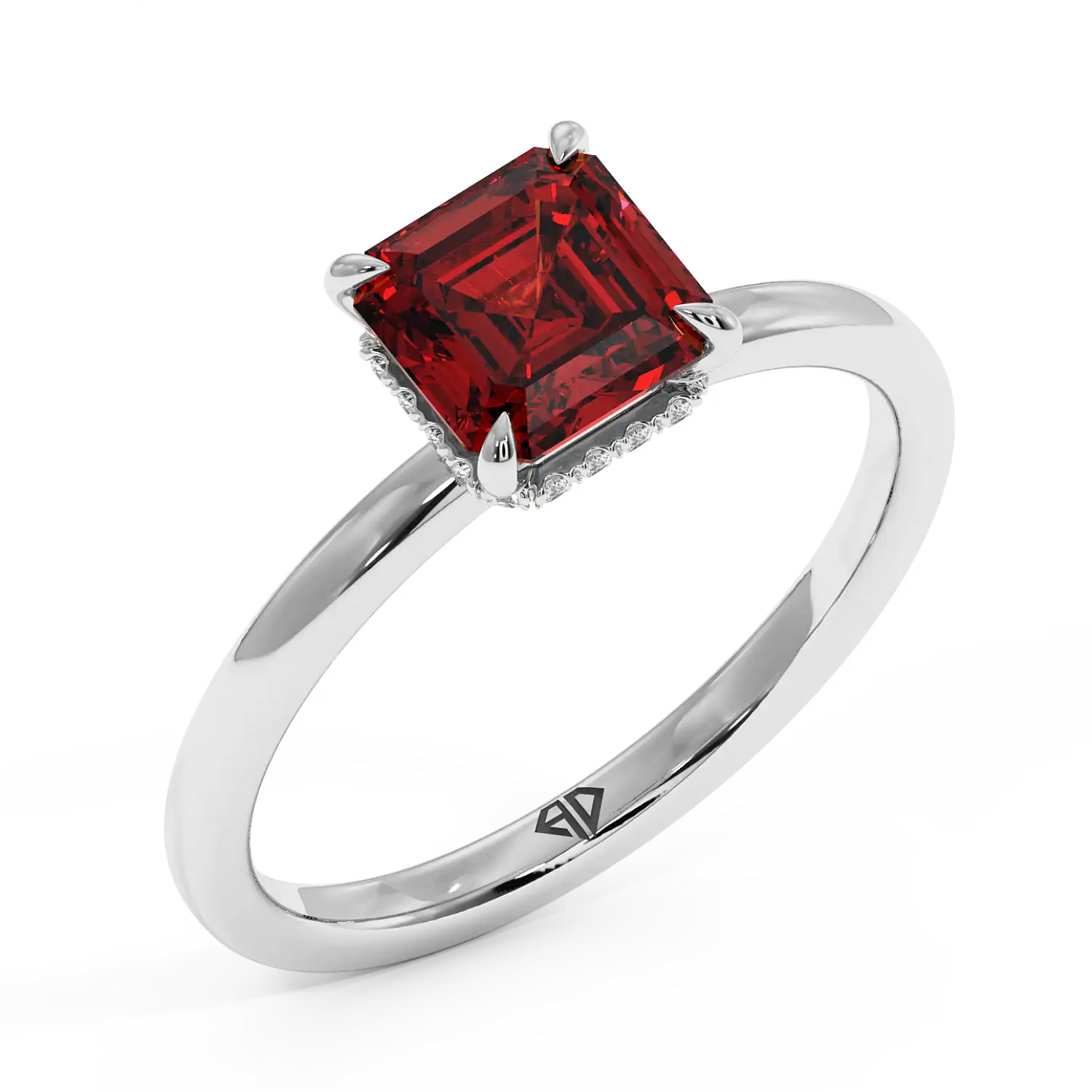 18K White Gold Angie Plain Shank Hidden Halo Engagement Ring