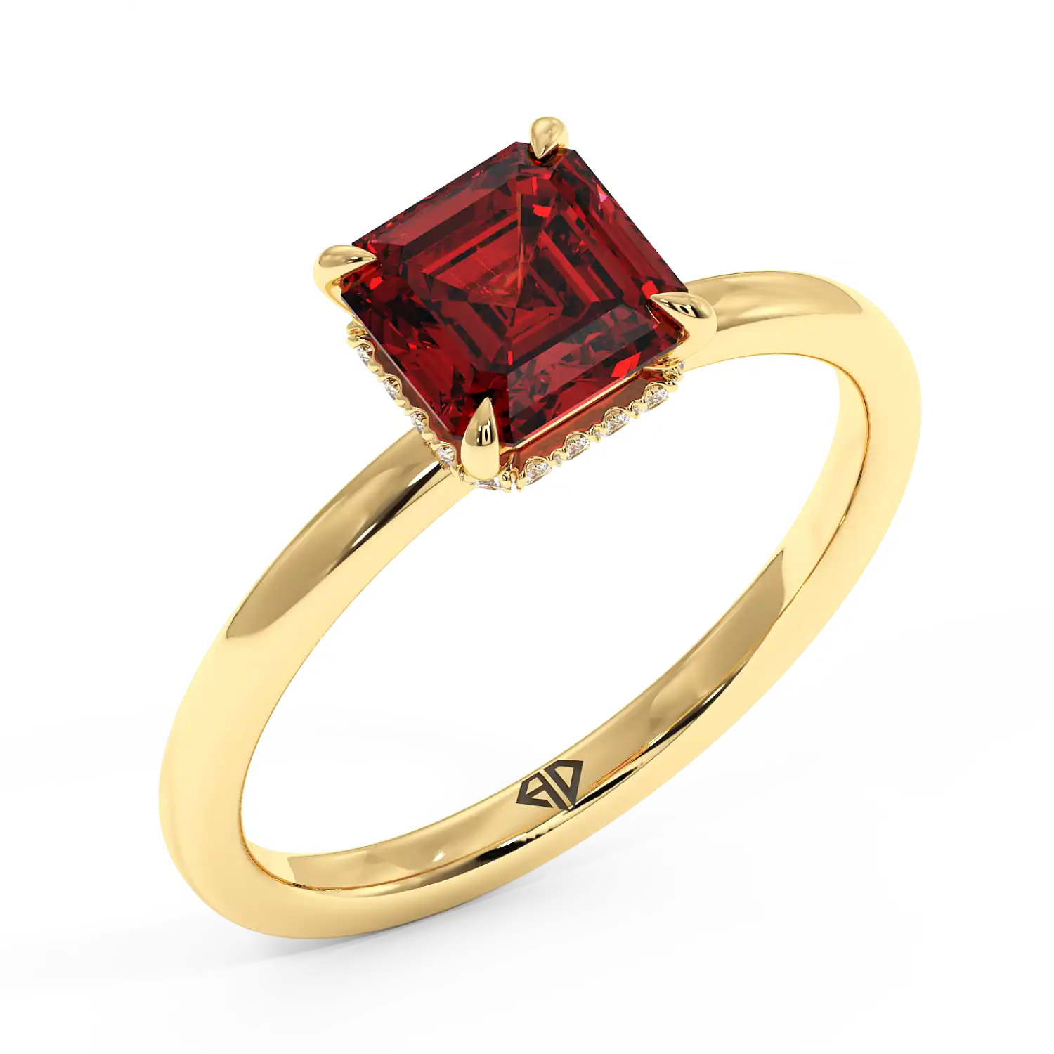 18K Yellow Gold Angie Plain Shank Hidden Halo Engagement Ring