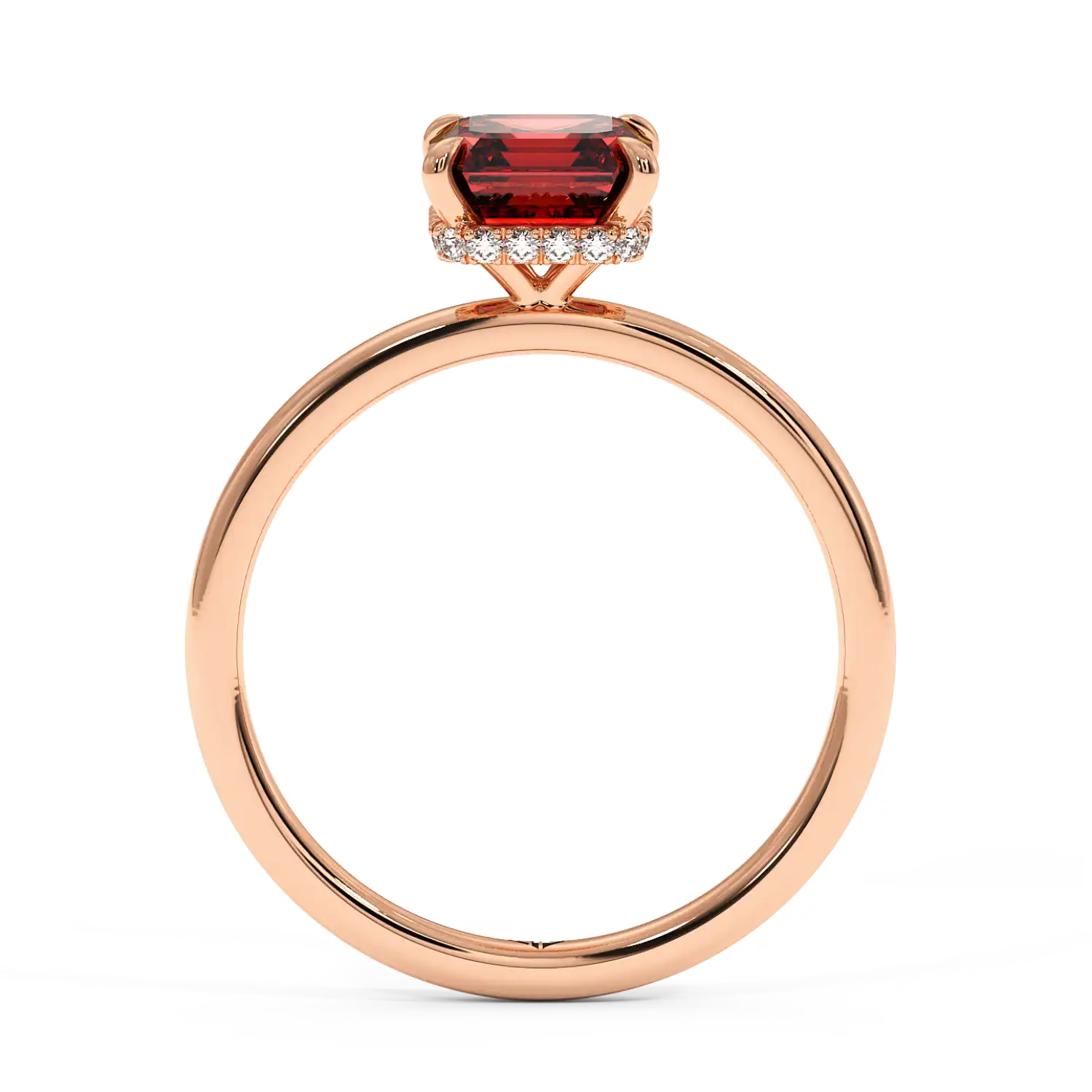 18K Rose Gold Angie Plain Shank Hidden Halo Engagement Ring