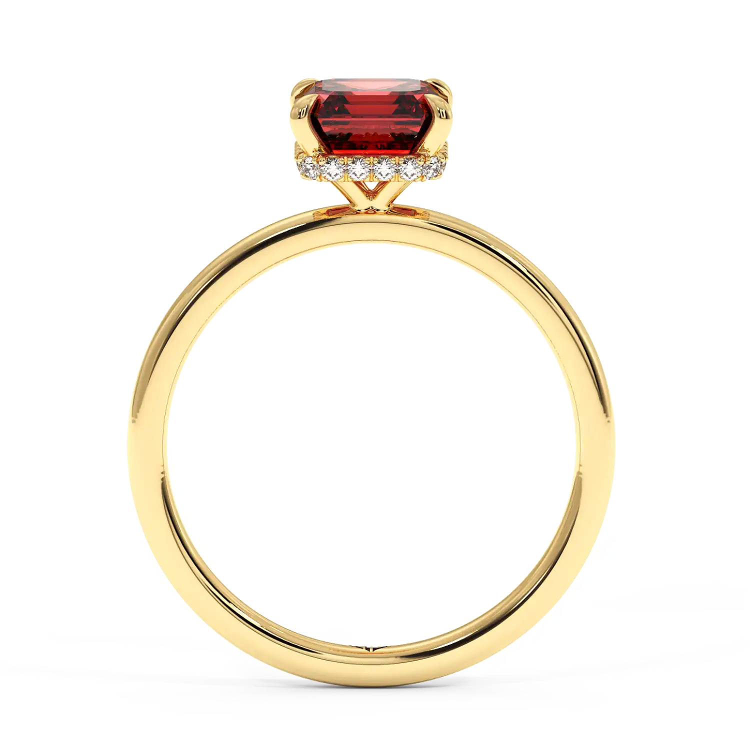 18K Yellow Gold Angie Plain Shank Hidden Halo Engagement Ring