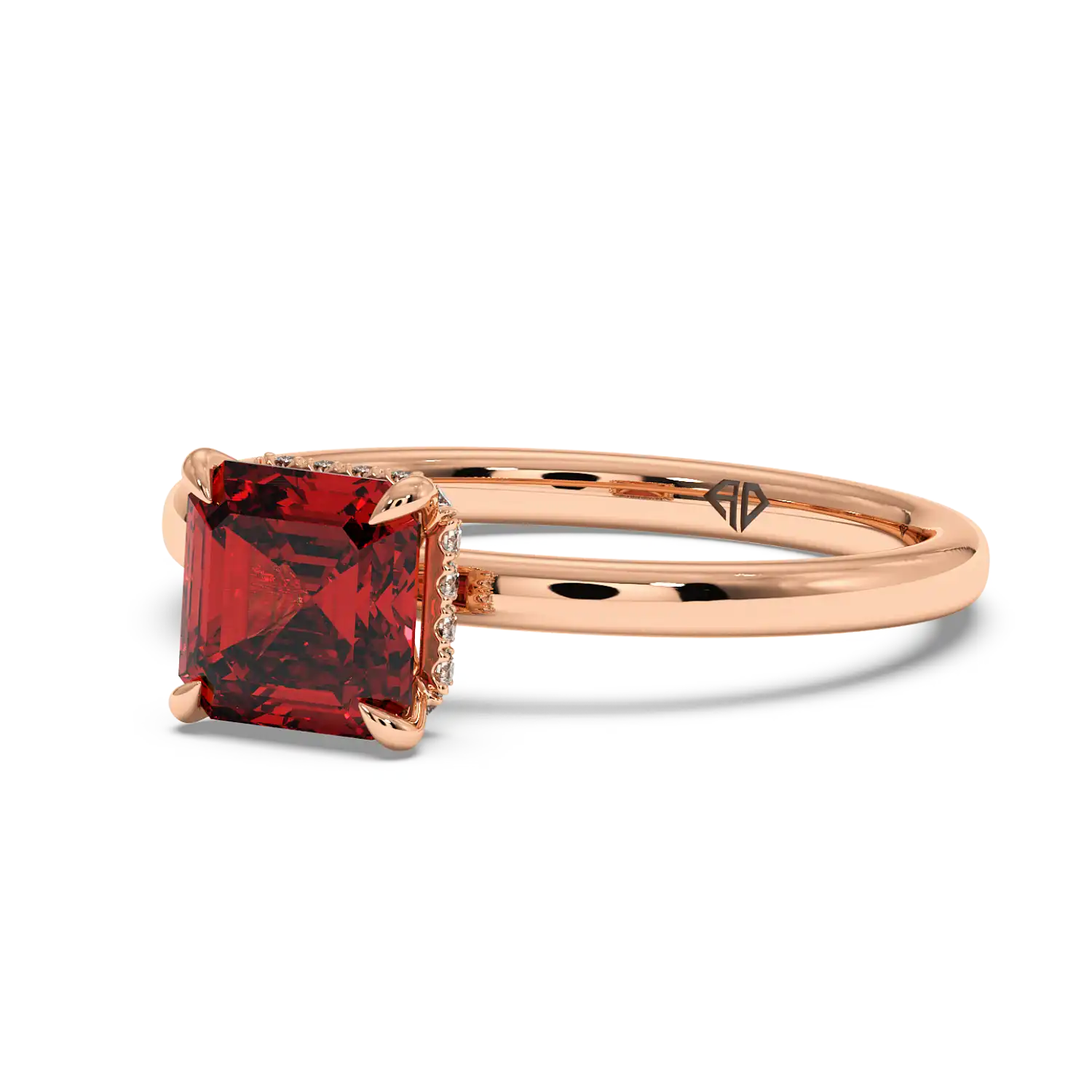 18K Rose Gold Angie Plain Shank Hidden Halo Engagement Ring