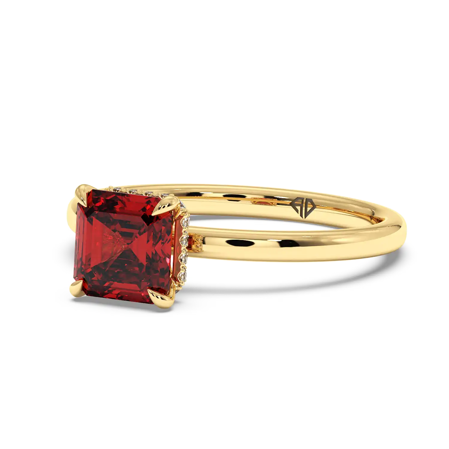 18K Yellow Gold Angie Plain Shank Hidden Halo Engagement Ring