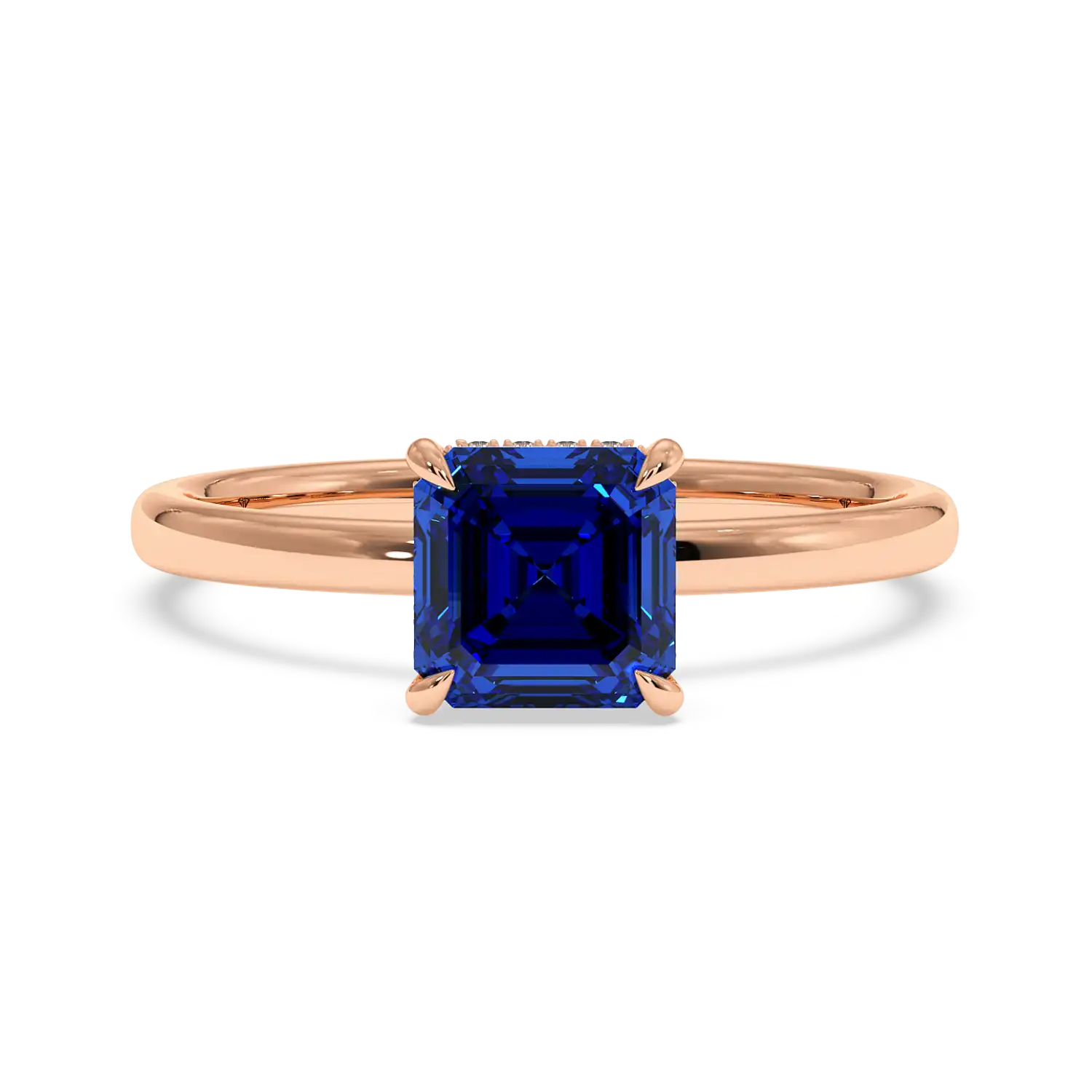 18K Rose Gold Angie Plain Shank Hidden Halo Engagement Ring